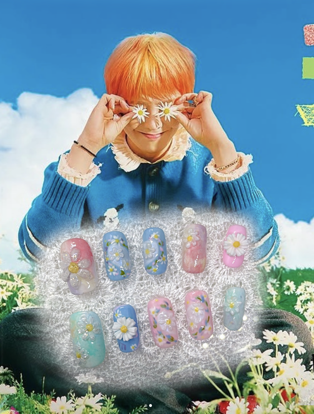 G-Dragon Good Day Inspired 3D Spring Daisy Press On Nails - KarleyMoonNail