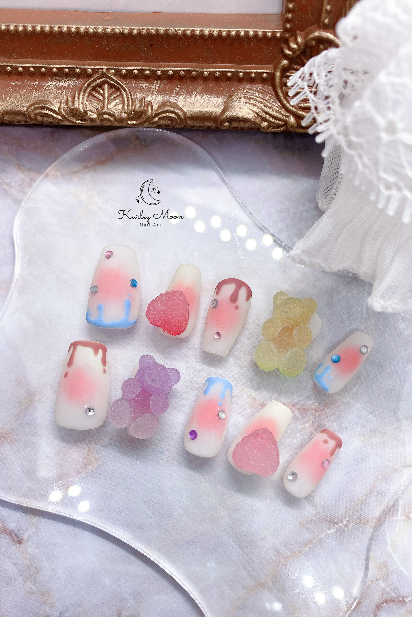 Kawaii Colorful Gummy Sugar Bear Pink Press On Nails - KarleyMoonNail