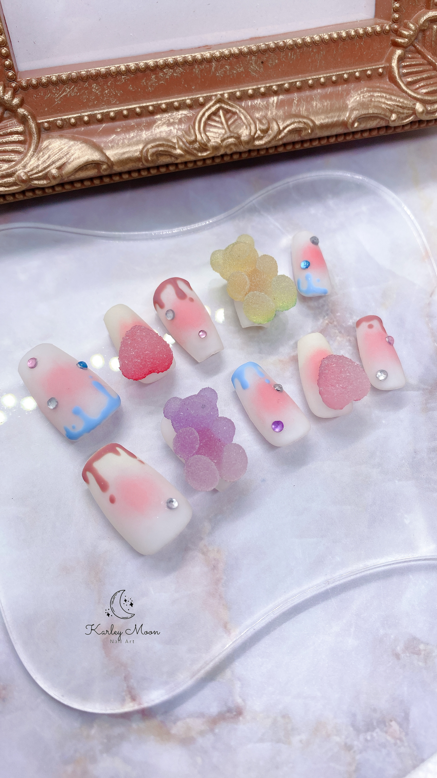 Kawaii Colorful Gummy Sugar Bear Pink Press On Nails - KarleyMoonNail