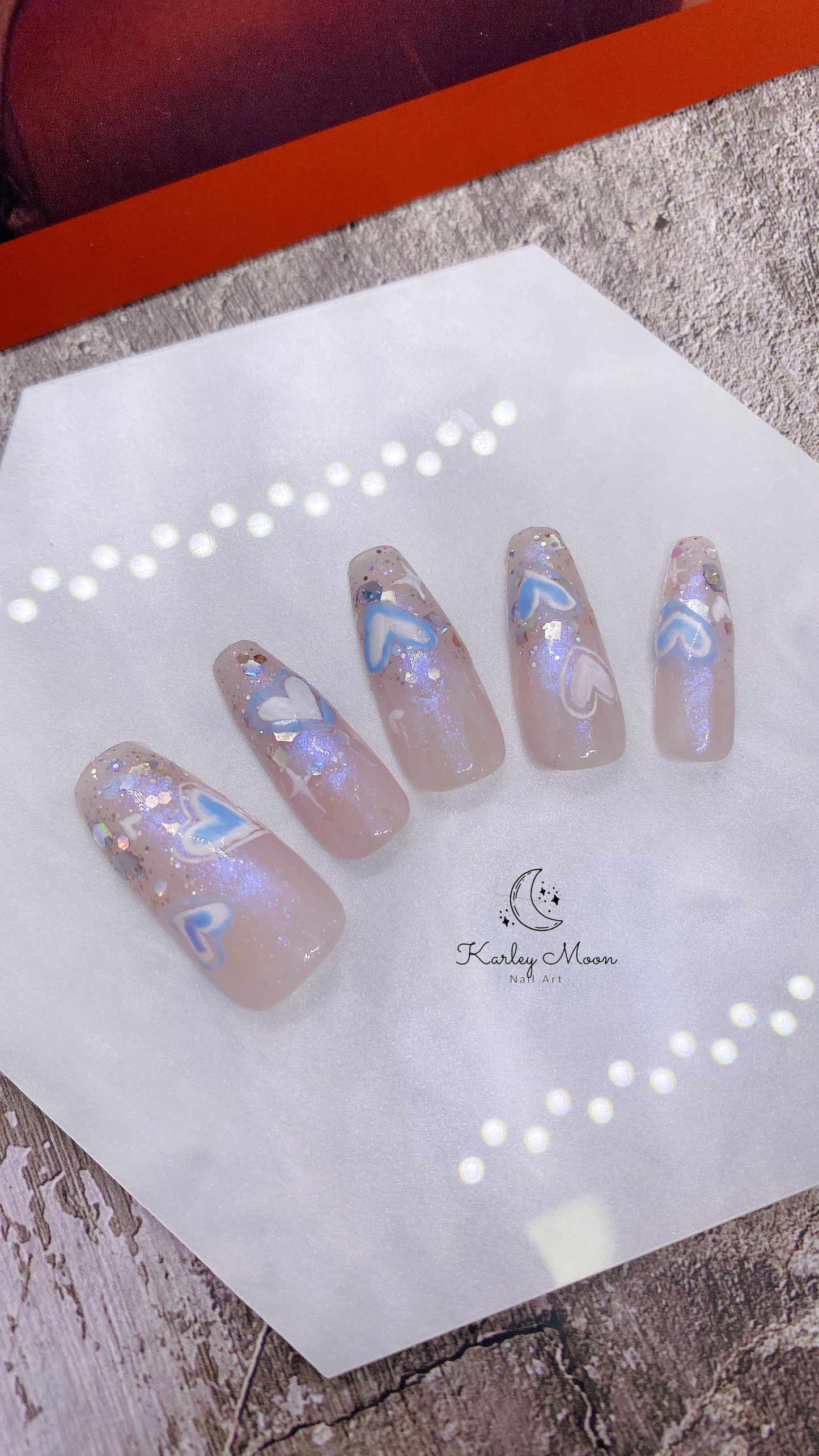 Cute Purple Blue Glitter Heart Press On Nails - KarleyMoonNail