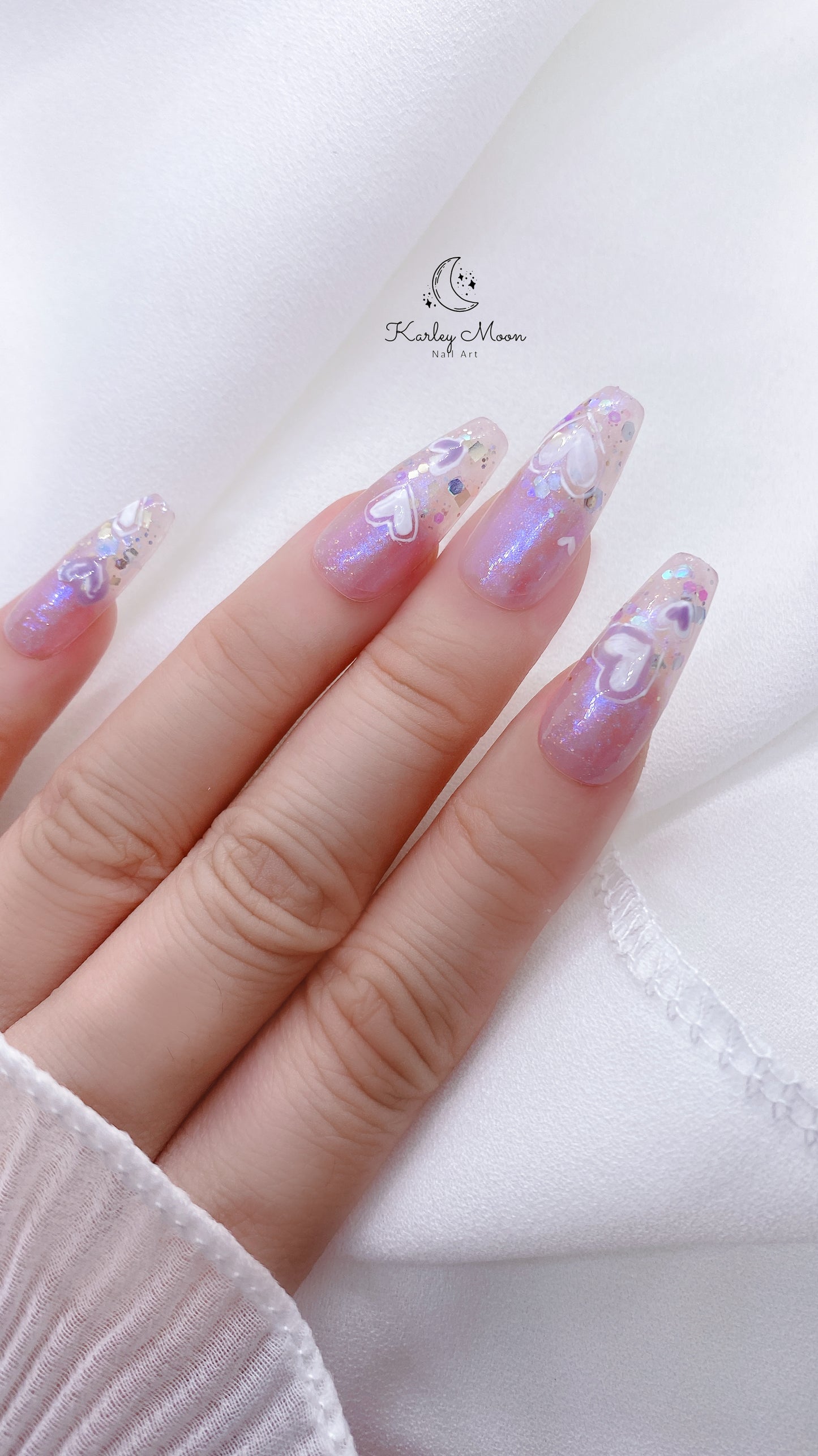 Cute Purple Blue Glitter Heart Press On Nails - KarleyMoonNail