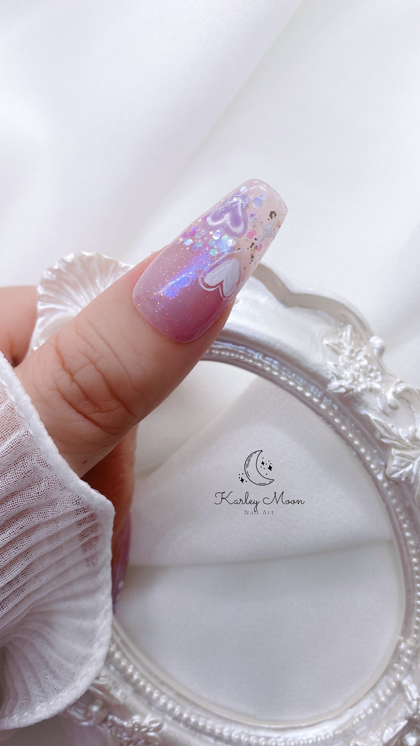 Cute Purple Blue Glitter Heart Press On Nails - KarleyMoonNail
