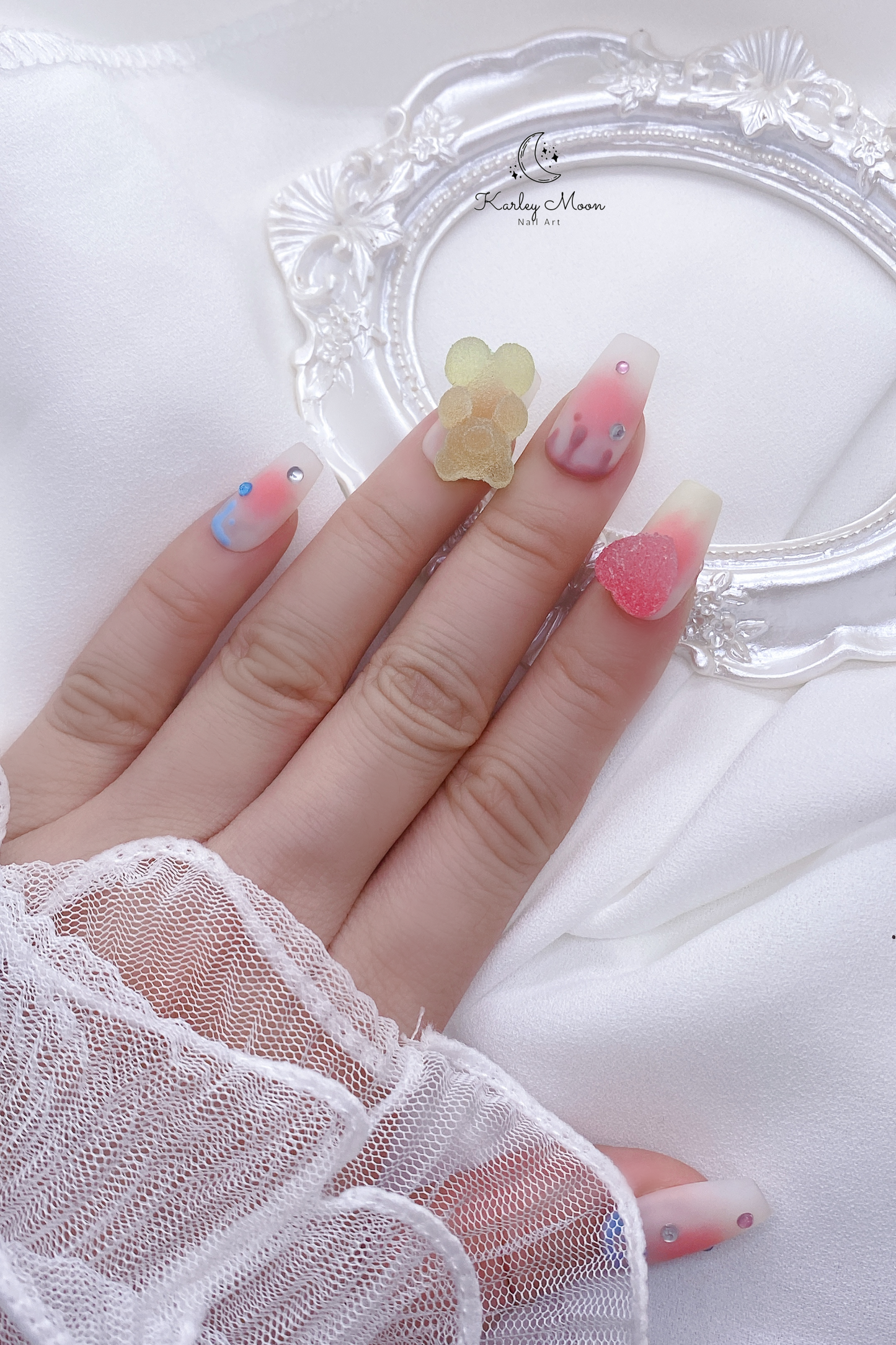 Kawaii Colorful Gummy Sugar Bear Pink Press On Nails - KarleyMoonNail