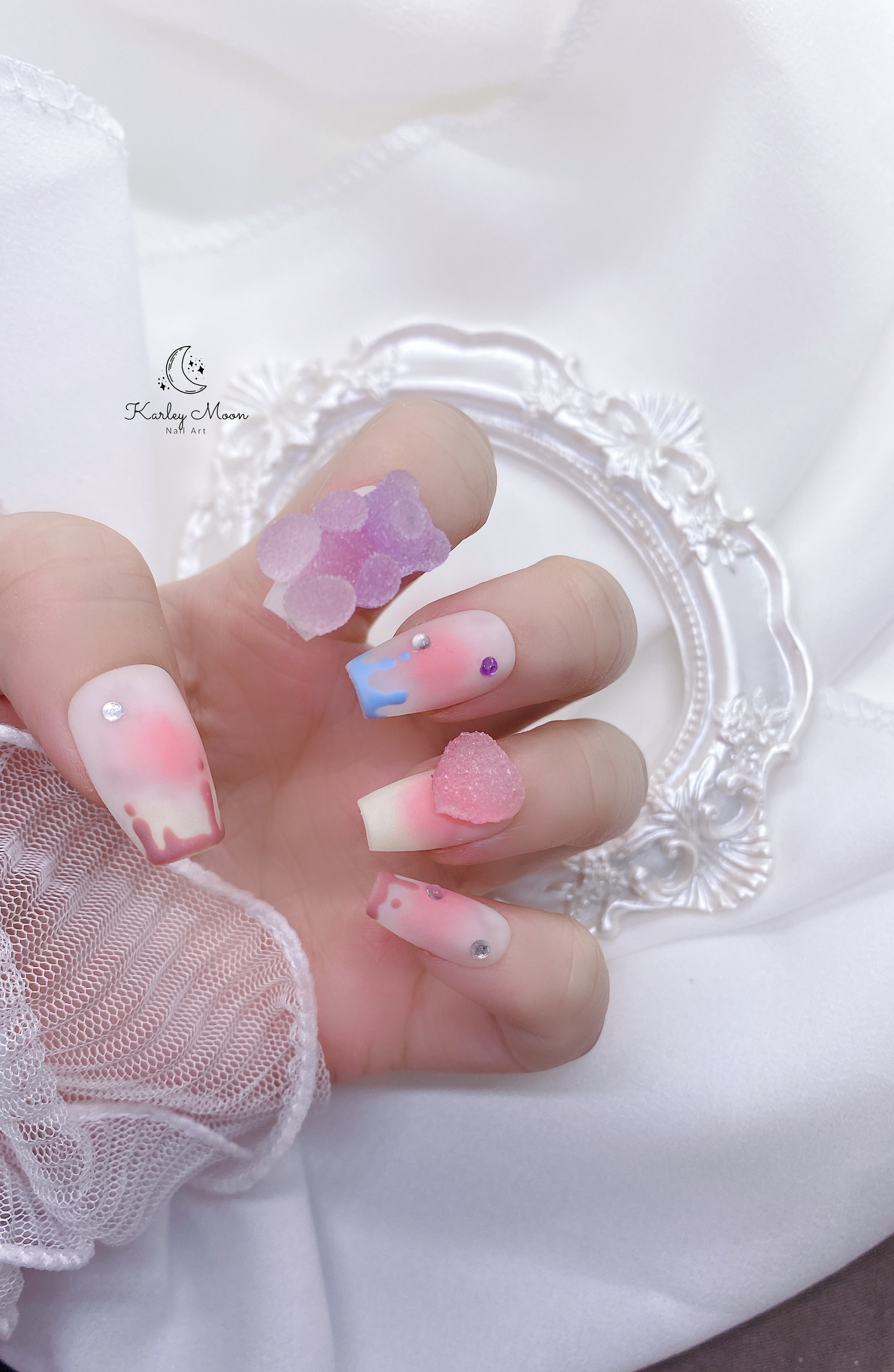 Kawaii Colorful Gummy Sugar Bear Pink Press On Nails - KarleyMoonNail