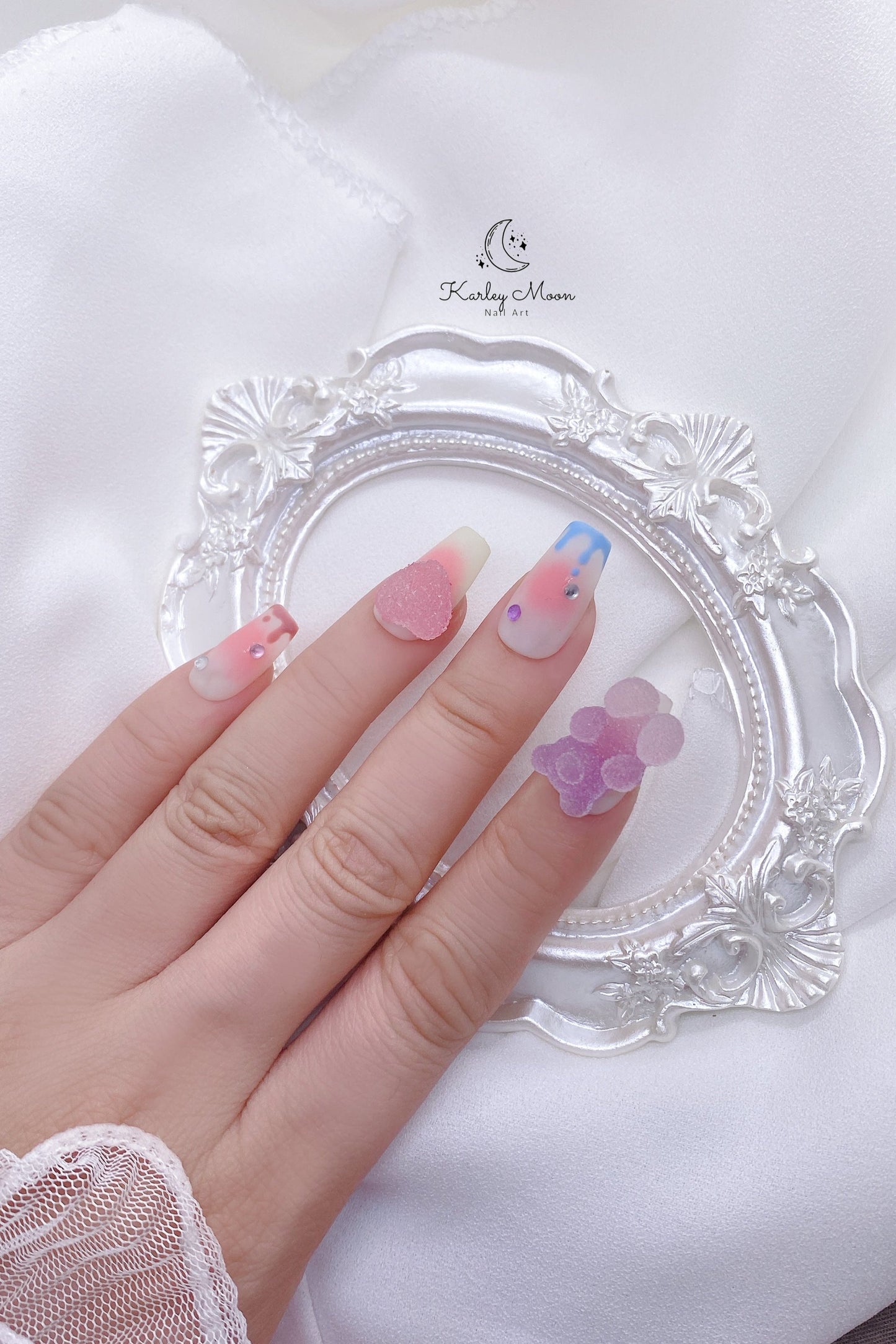 Kawaii Colorful Gummy Sugar Bear Pink Press On Nails - KarleyMoonNail