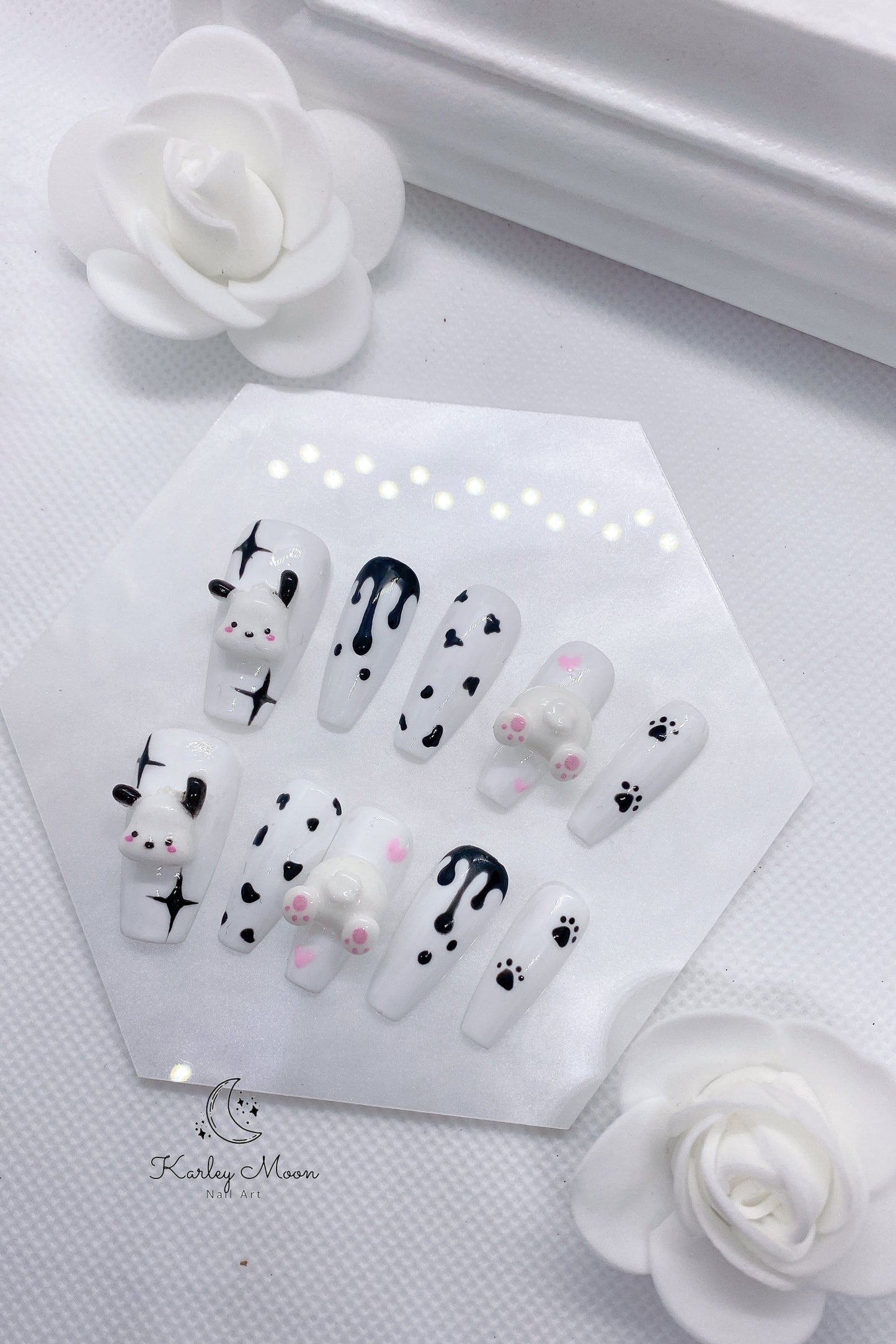 Kawaii White & Black Cartoon Pochacco Press On Nails - KarleyMoonNail