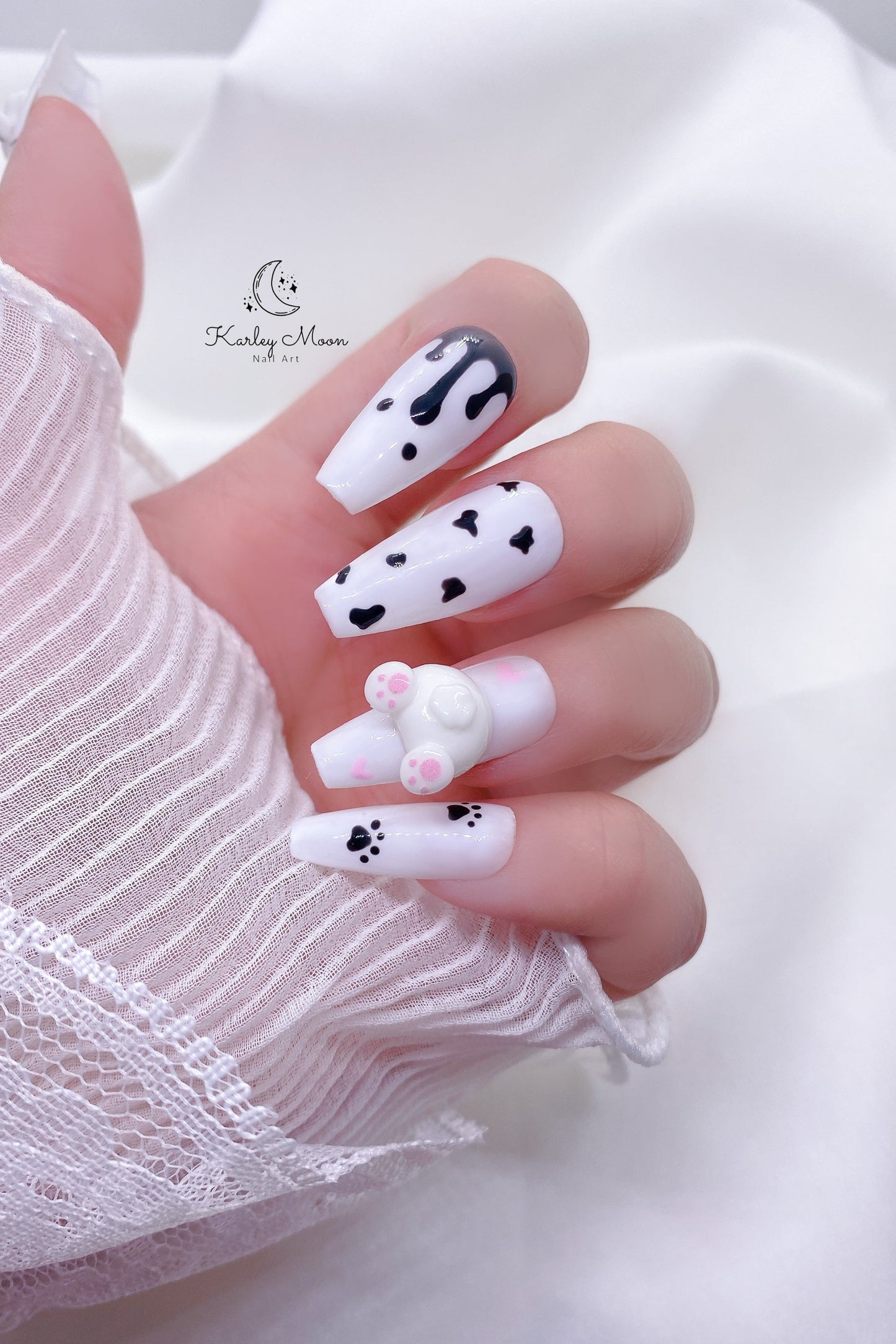 Kawaii White & Black Cartoon Pochacco Press On Nails - KarleyMoonNail