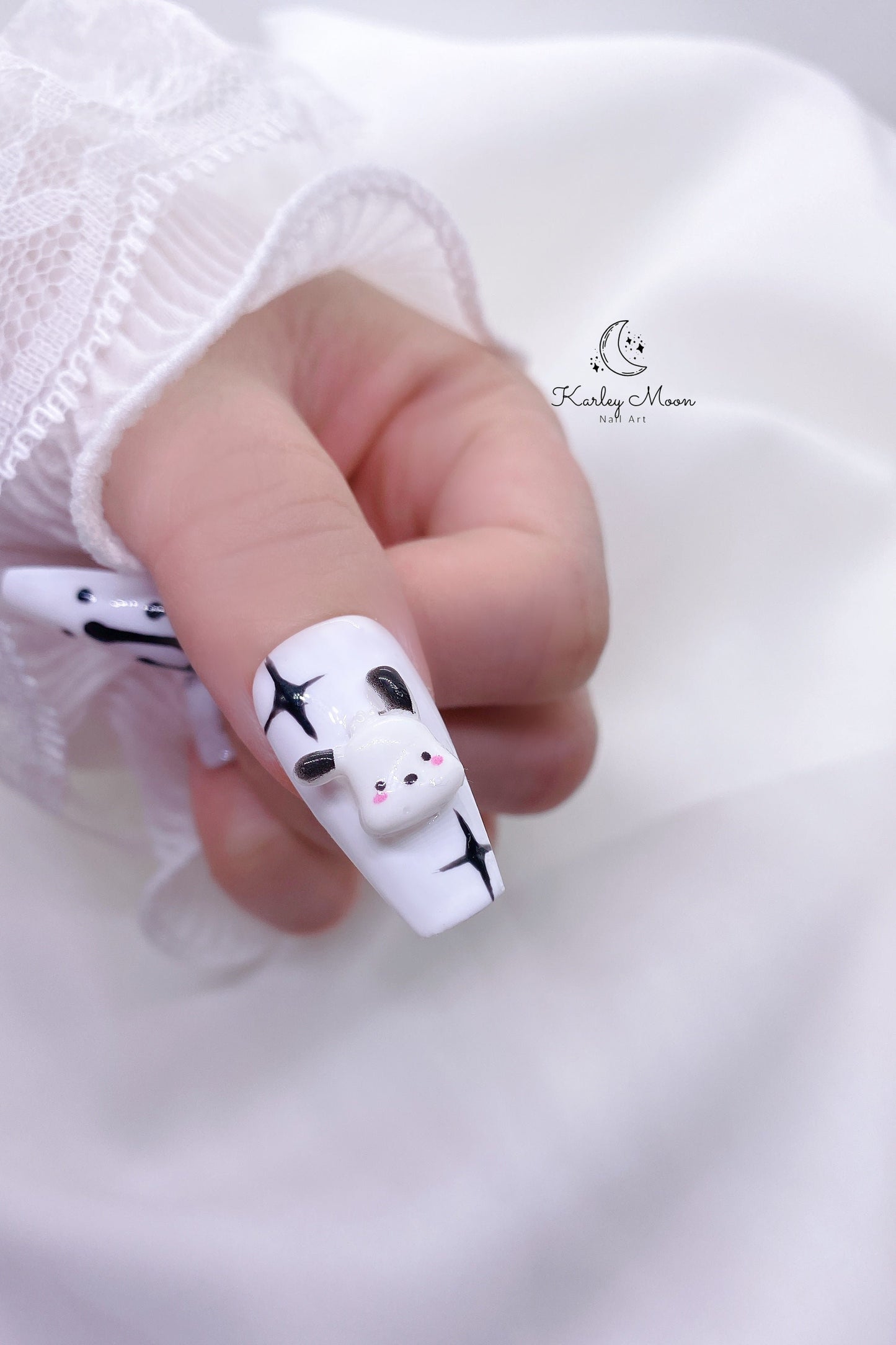 Kawaii White & Black Cartoon Pochacco Press On Nails - KarleyMoonNail
