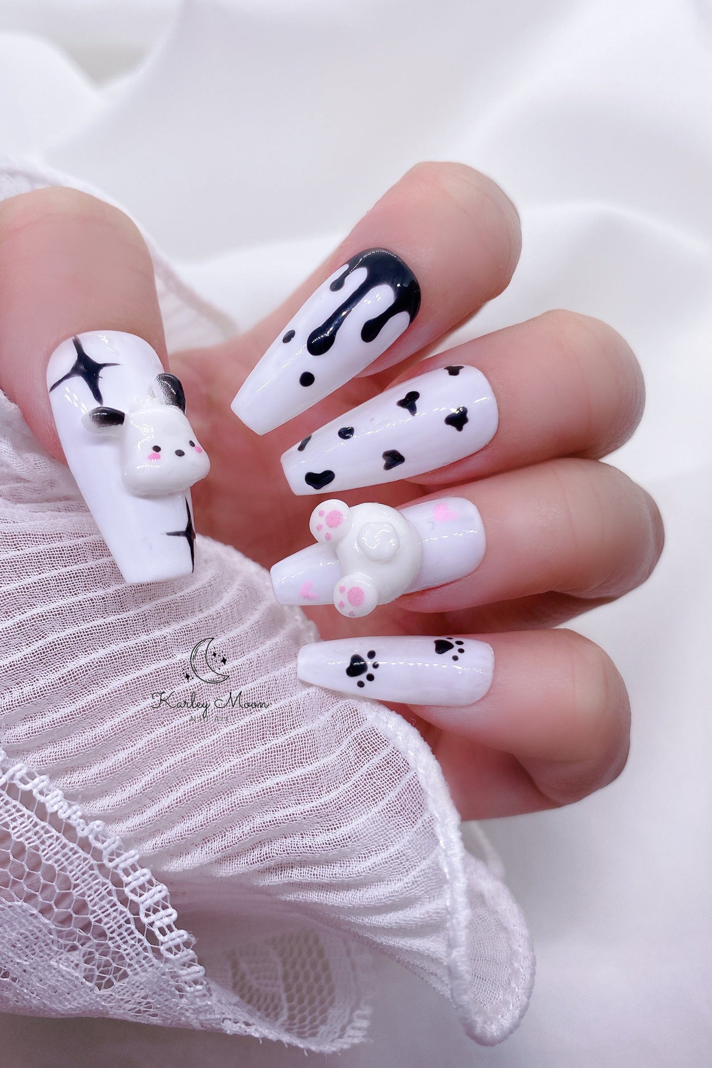 Kawaii White & Black Cartoon Pochacco Press On Nails - KarleyMoonNail