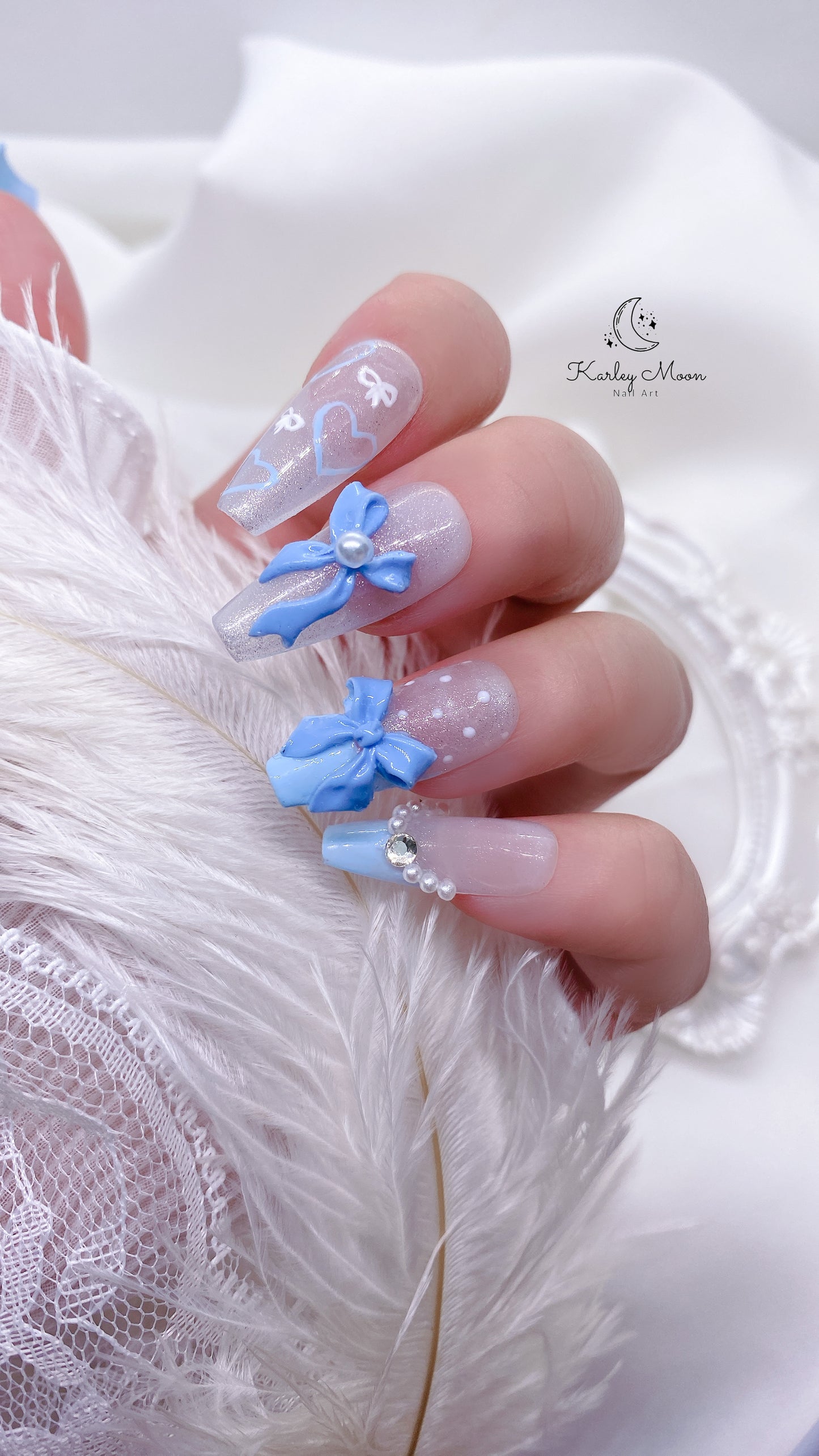 Kawaii Sparkle White Glitter Teddy Bear Press On Nails - KarleyMoonNail