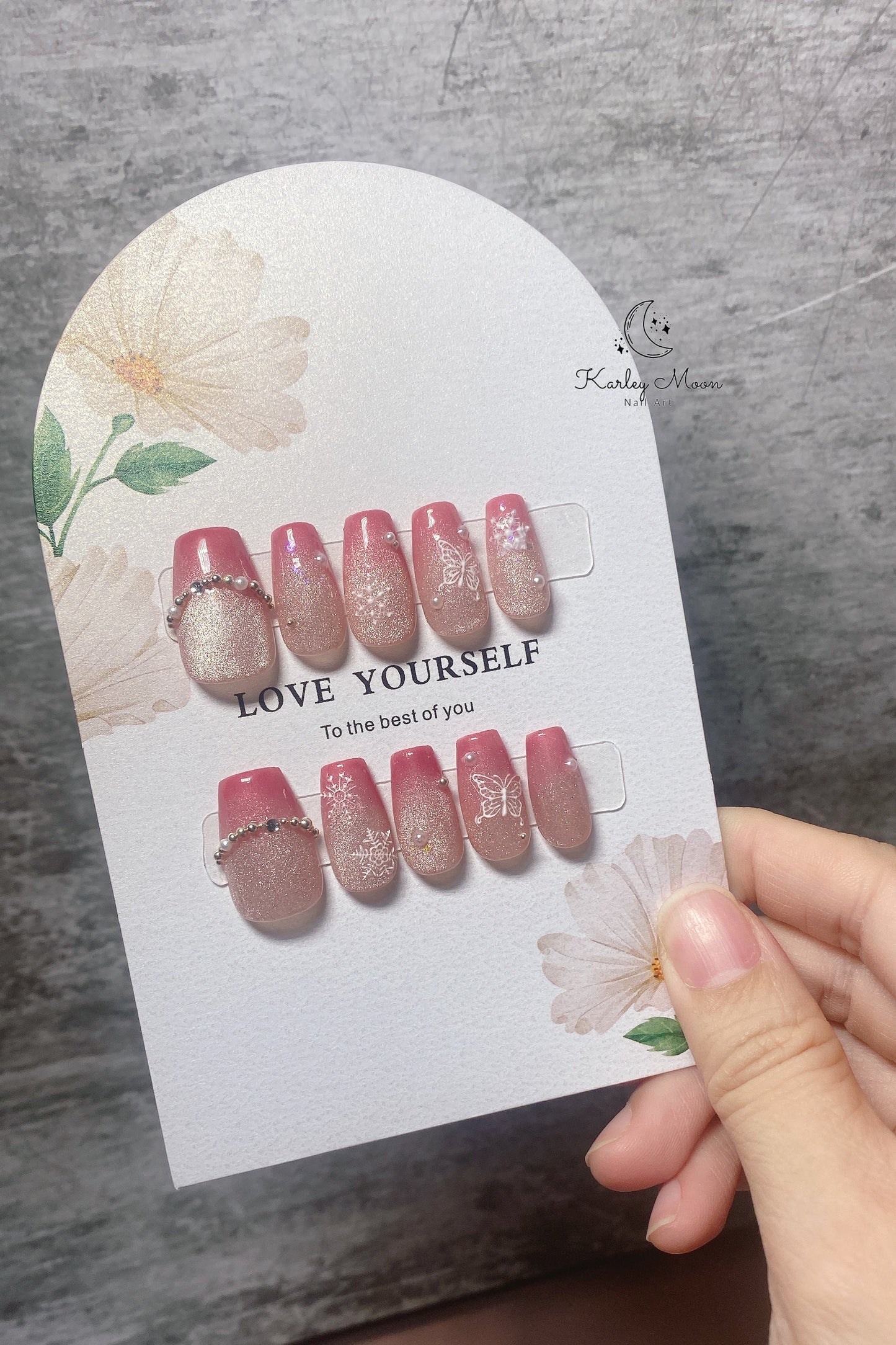 Fancy Glitter Cat Eye Pink Shiny Luxury Press On Nails - KarleyMoonNail