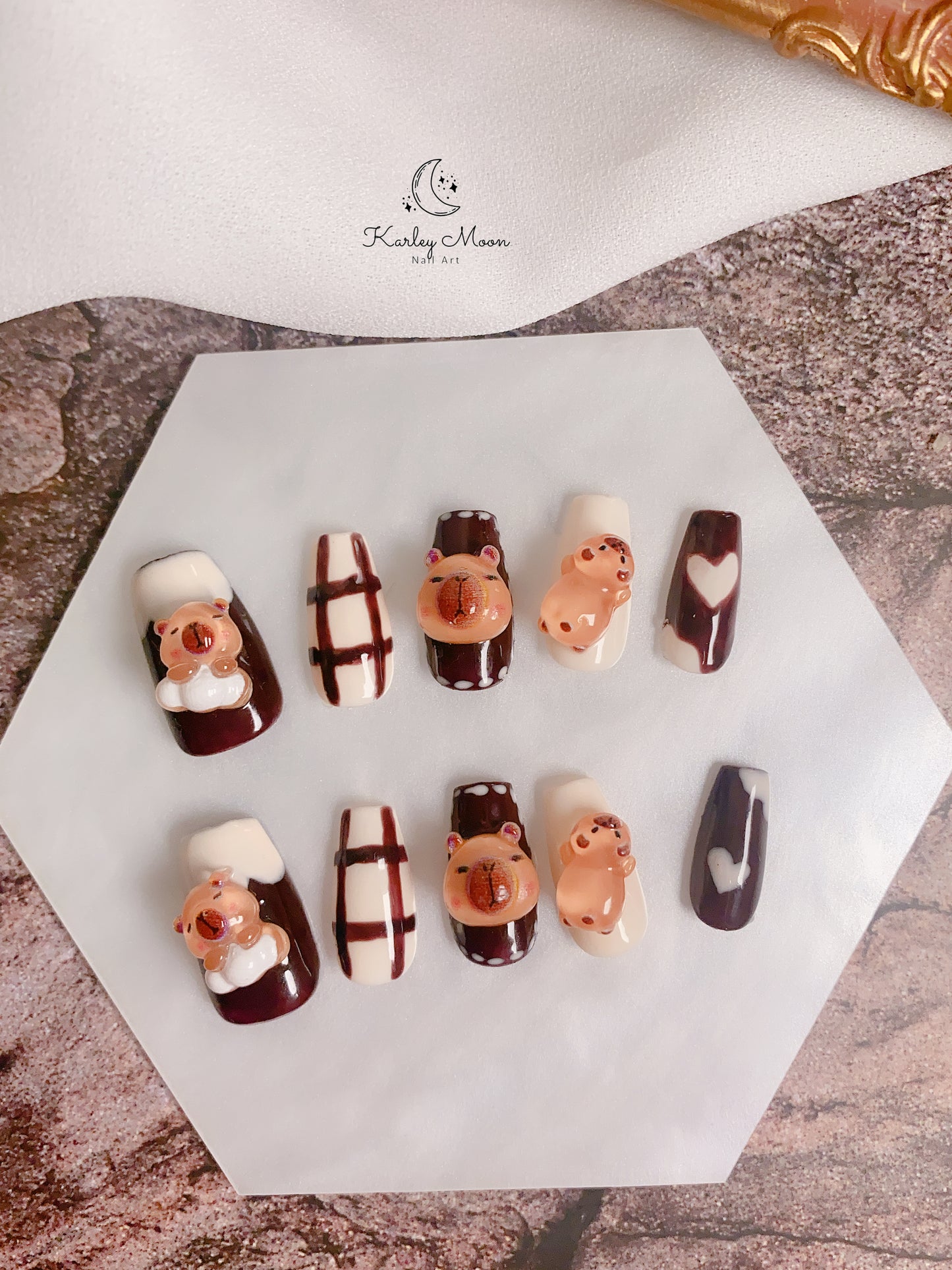Kawaii Capybara Brown Color Press On Nails - KarleyMoonNail