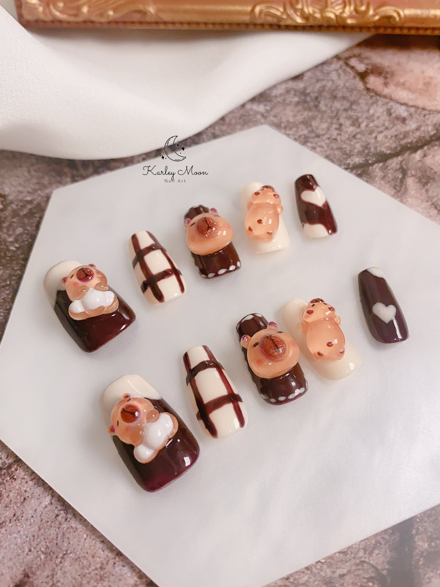 Kawaii Capybara Brown Color Press On Nails - KarleyMoonNail