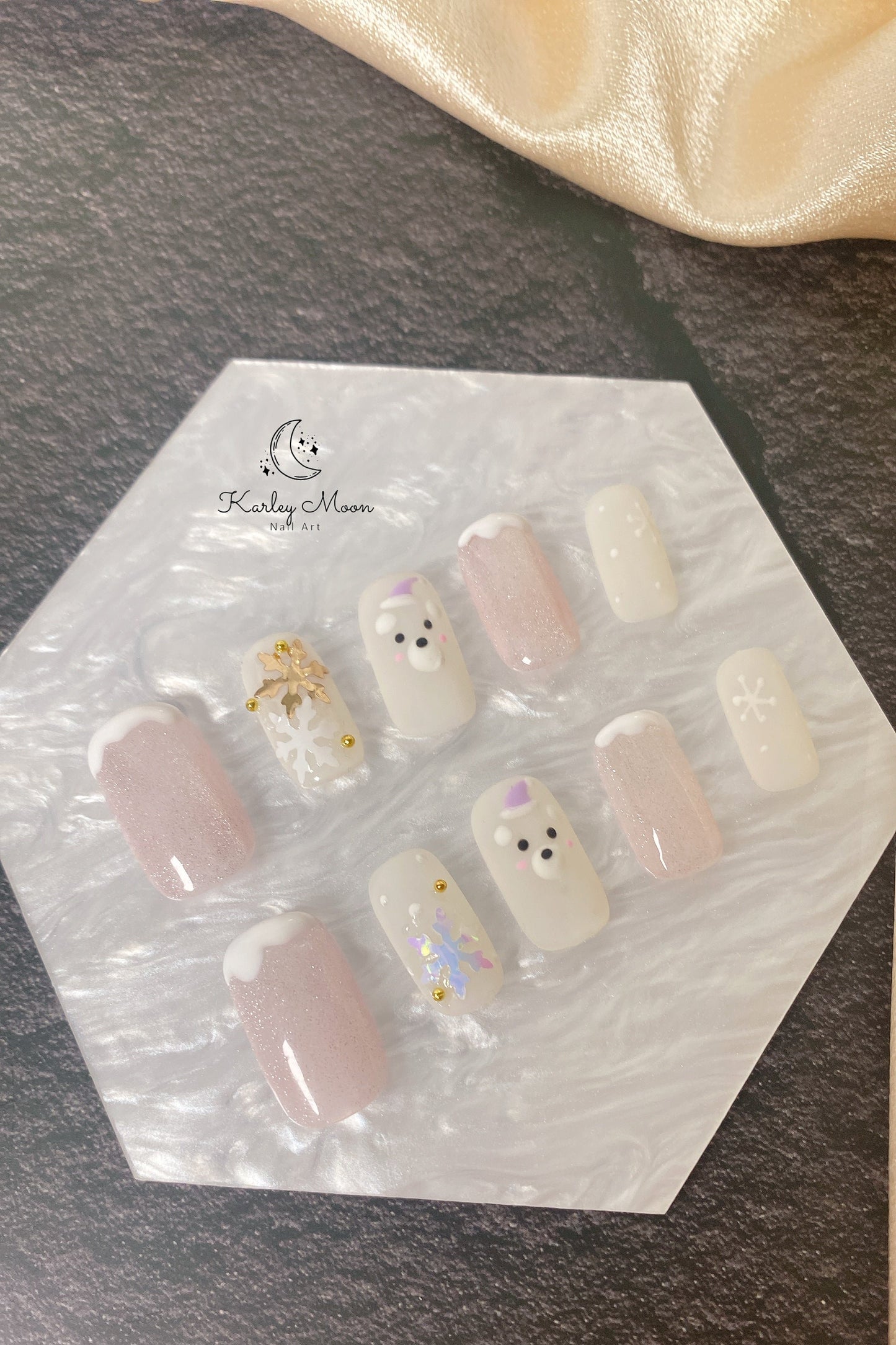 Holiday Jelly White Snowflake Bear Winter Press On Nails - KarleyMoonNail