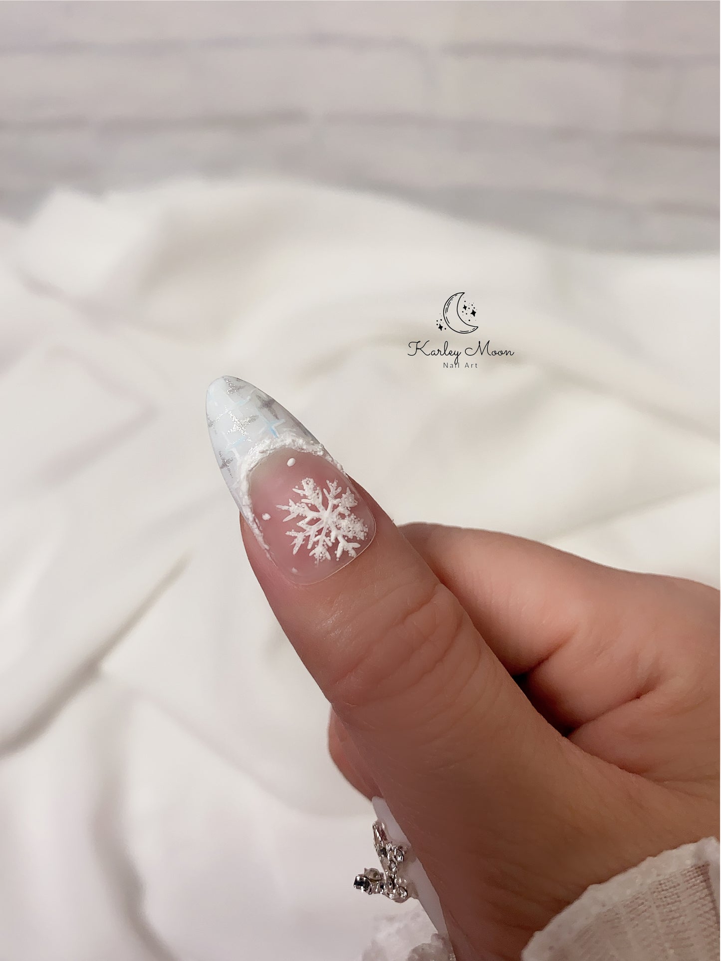 Holiday Christmas Light Blue Snow Glitter Winter Press On Nails - KarleyMoonNail