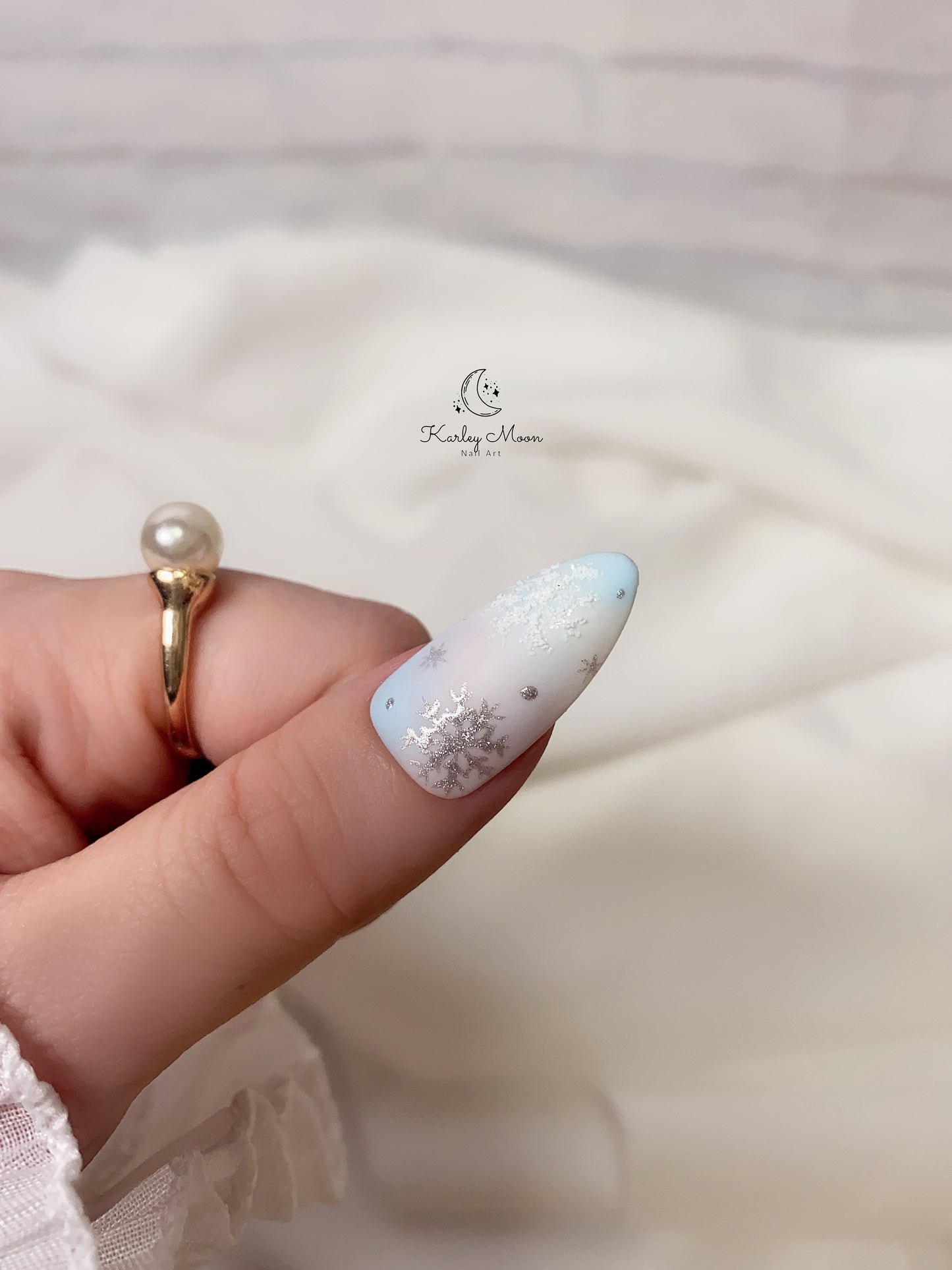 Holiday Christmas Light Blue Snow Glitter Winter Press On Nails - KarleyMoonNail