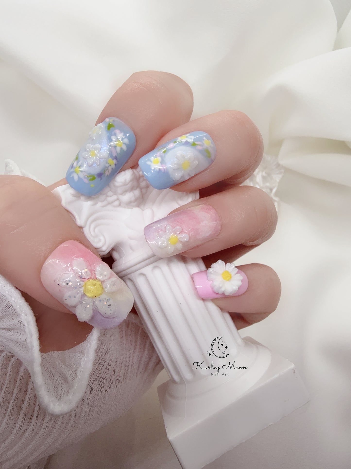 G-Dragon Good Day Inspired 3D Spring Daisy Press On Nails - KarleyMoonNail