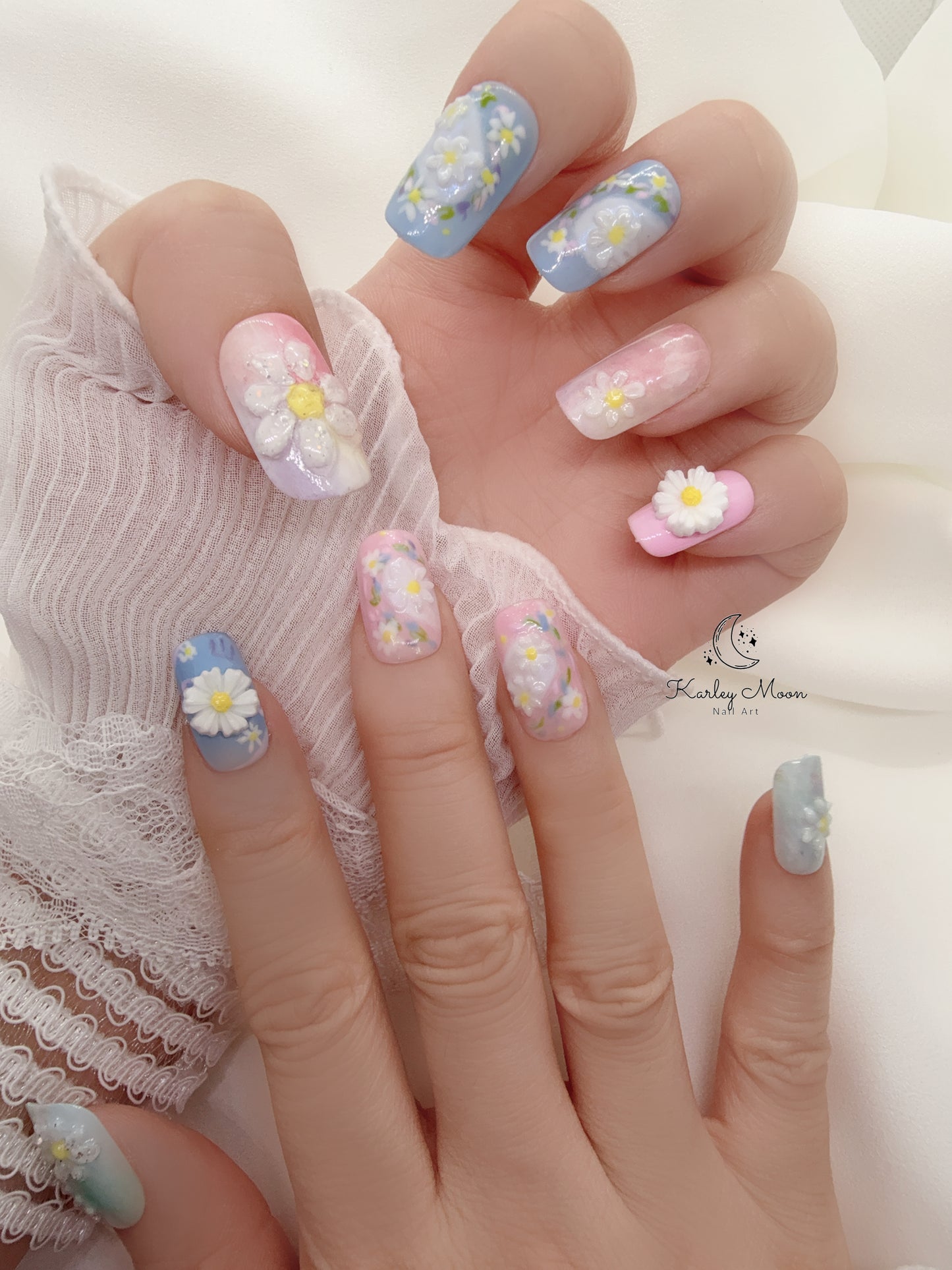 G-Dragon Good Day Inspired 3D Spring Daisy Press On Nails - KarleyMoonNail
