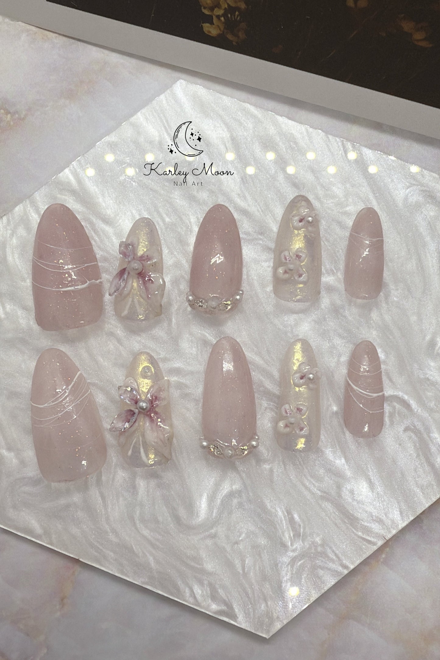 3D Summer Tropical Flower Light Pink Press On Nails - KarleyMoonNail