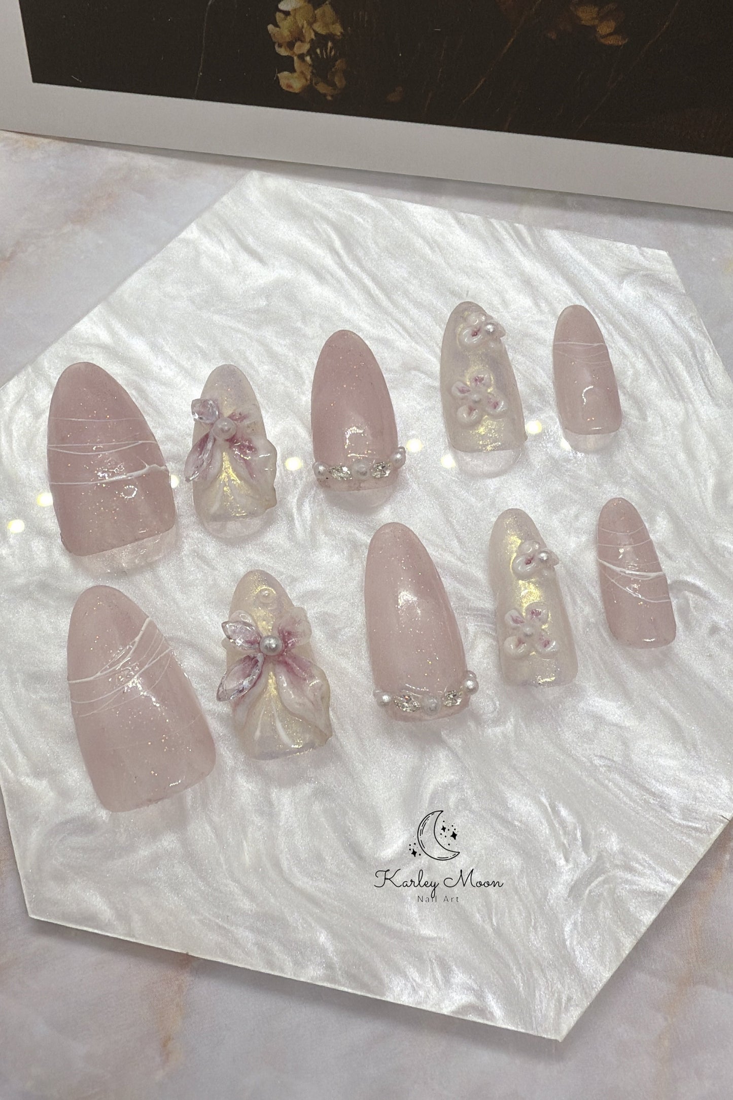 3D Summer Tropical Flower Light Pink Press On Nails - KarleyMoonNail