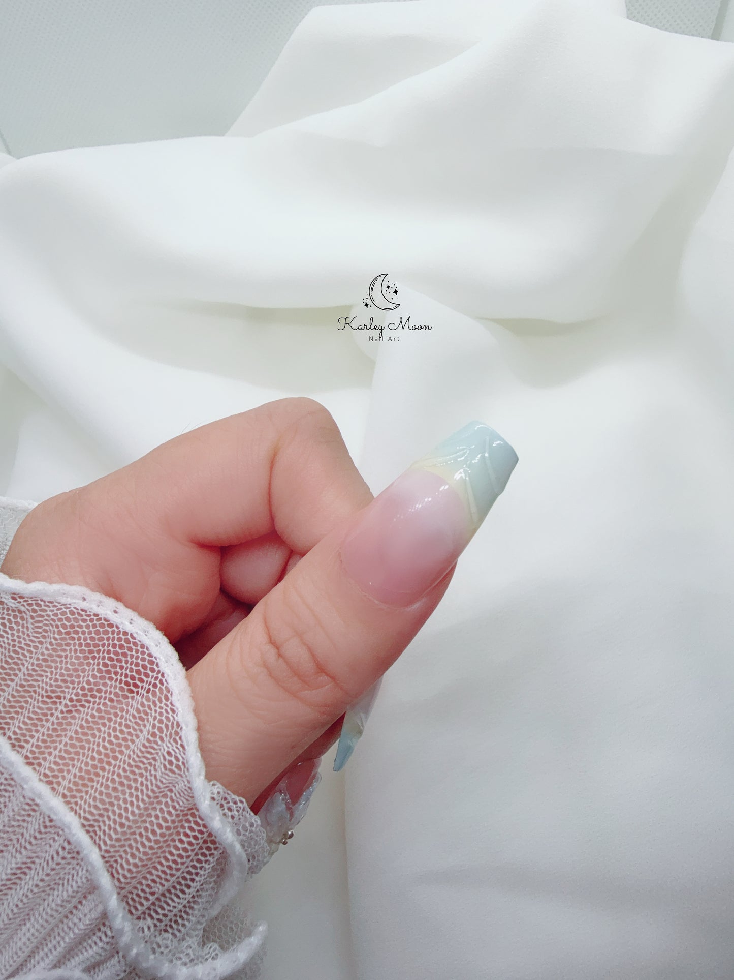 3D Summer Flower Blue Nude Color Press On Nails - KarleyMoonNail