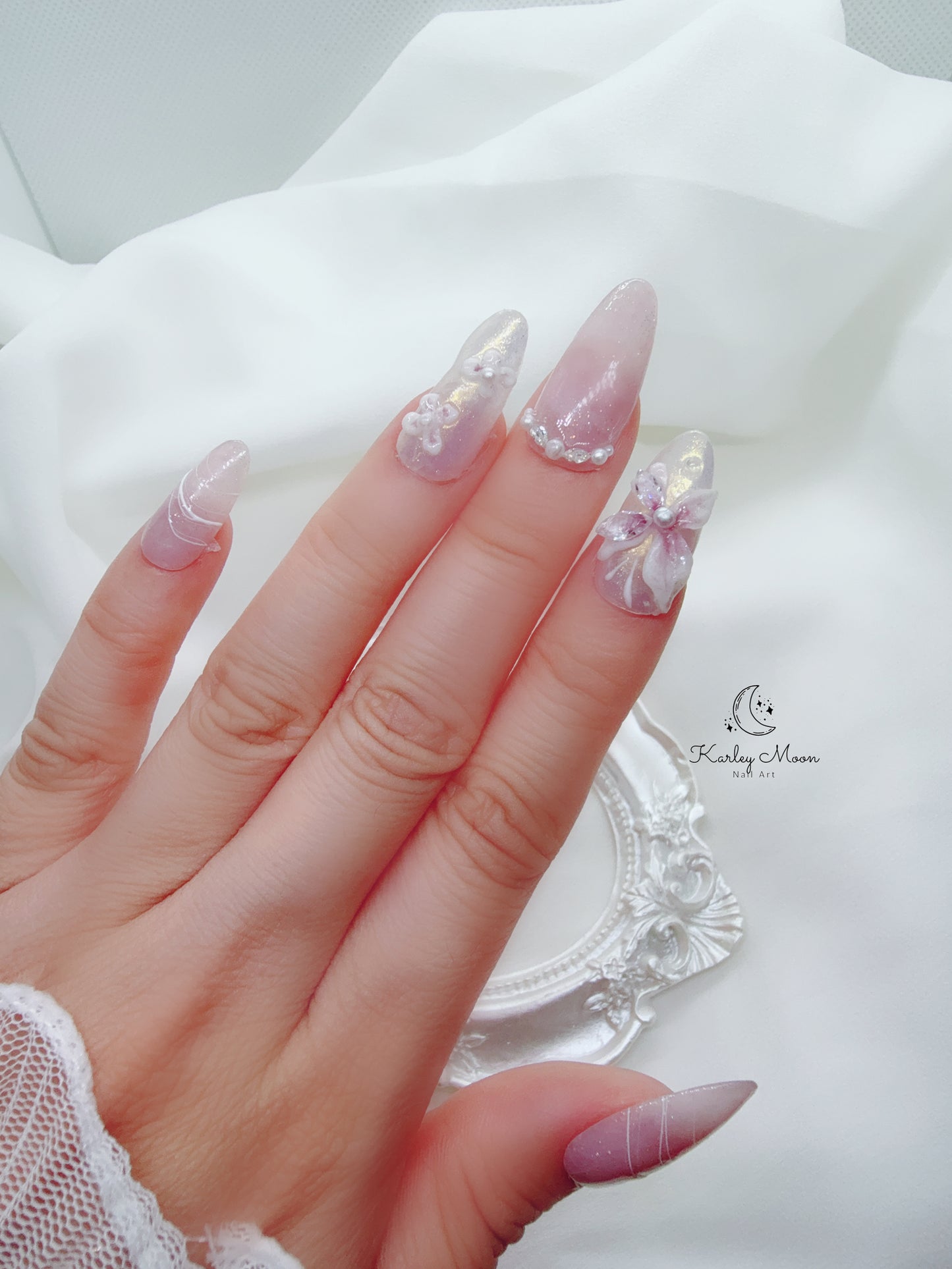 3D Summer Tropical Flower Light Pink Press On Nails - KarleyMoonNail