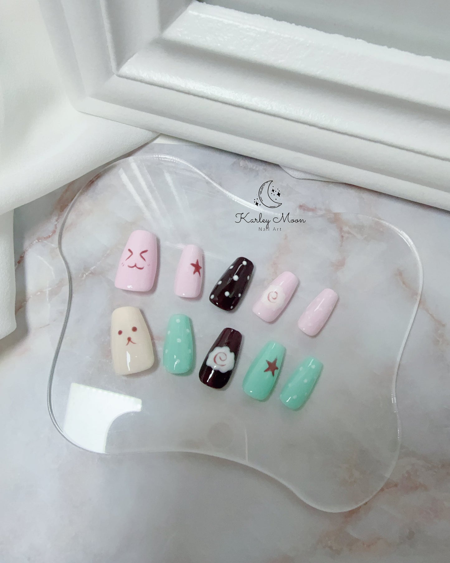 Cute Pink and Green Jelly Cartoon Simple Press On Nails