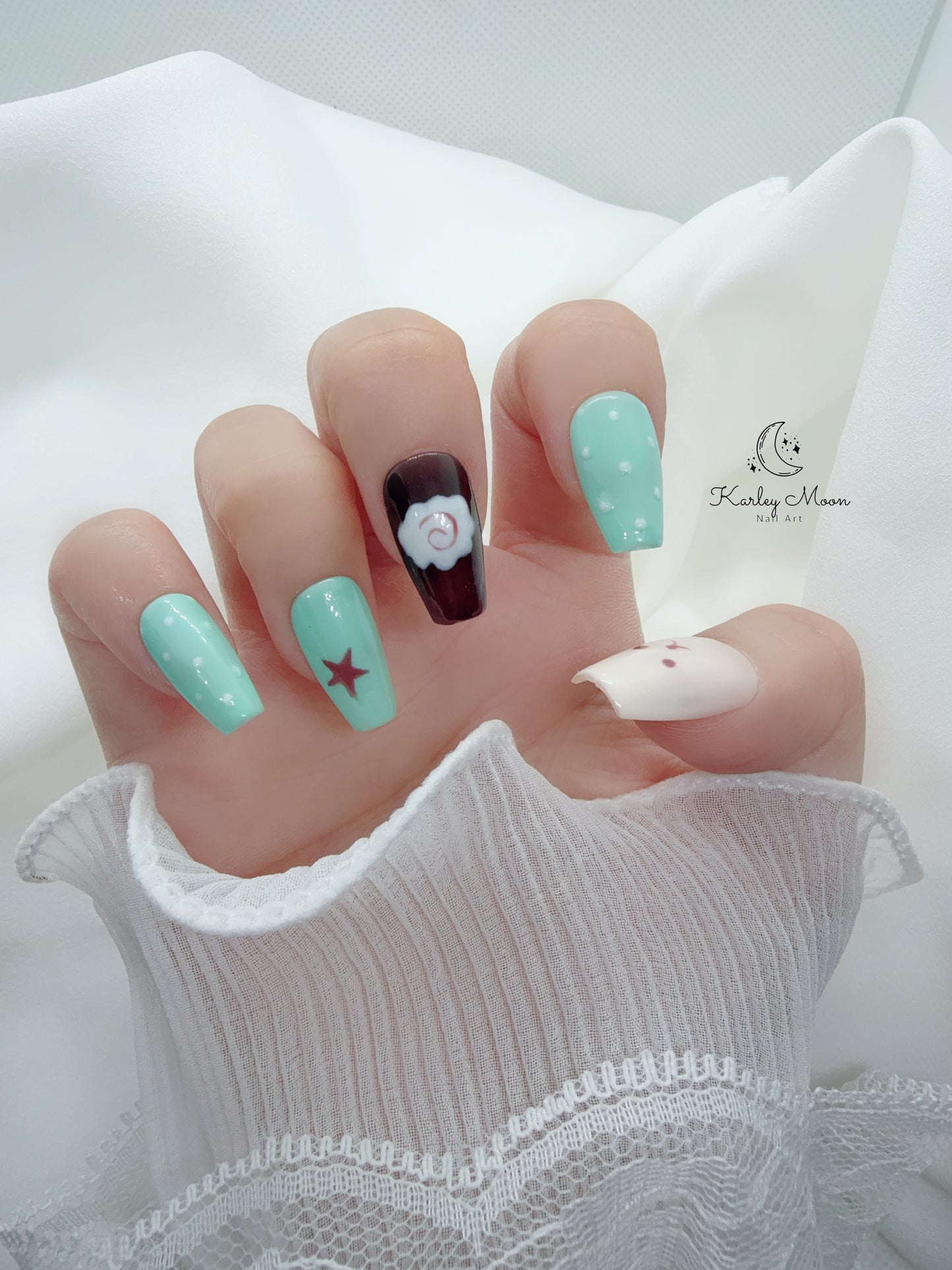 Cute Pink and Green Jelly Cartoon Simple Press On Nails