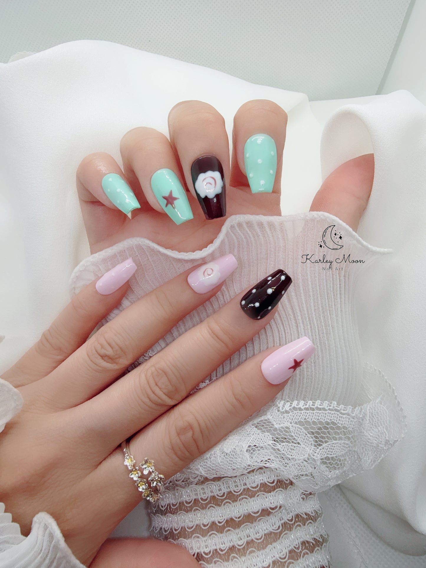 Cute Pink and Green Jelly Cartoon Simple Press On Nails
