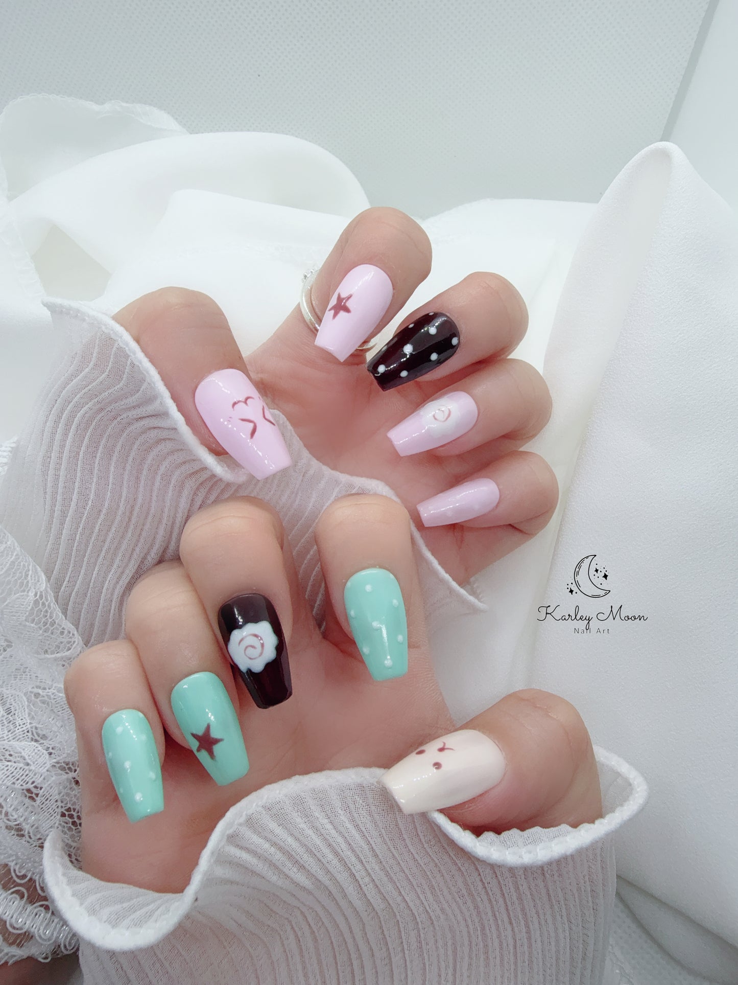 Cute Pink and Green Jelly Cartoon Simple Press On Nails