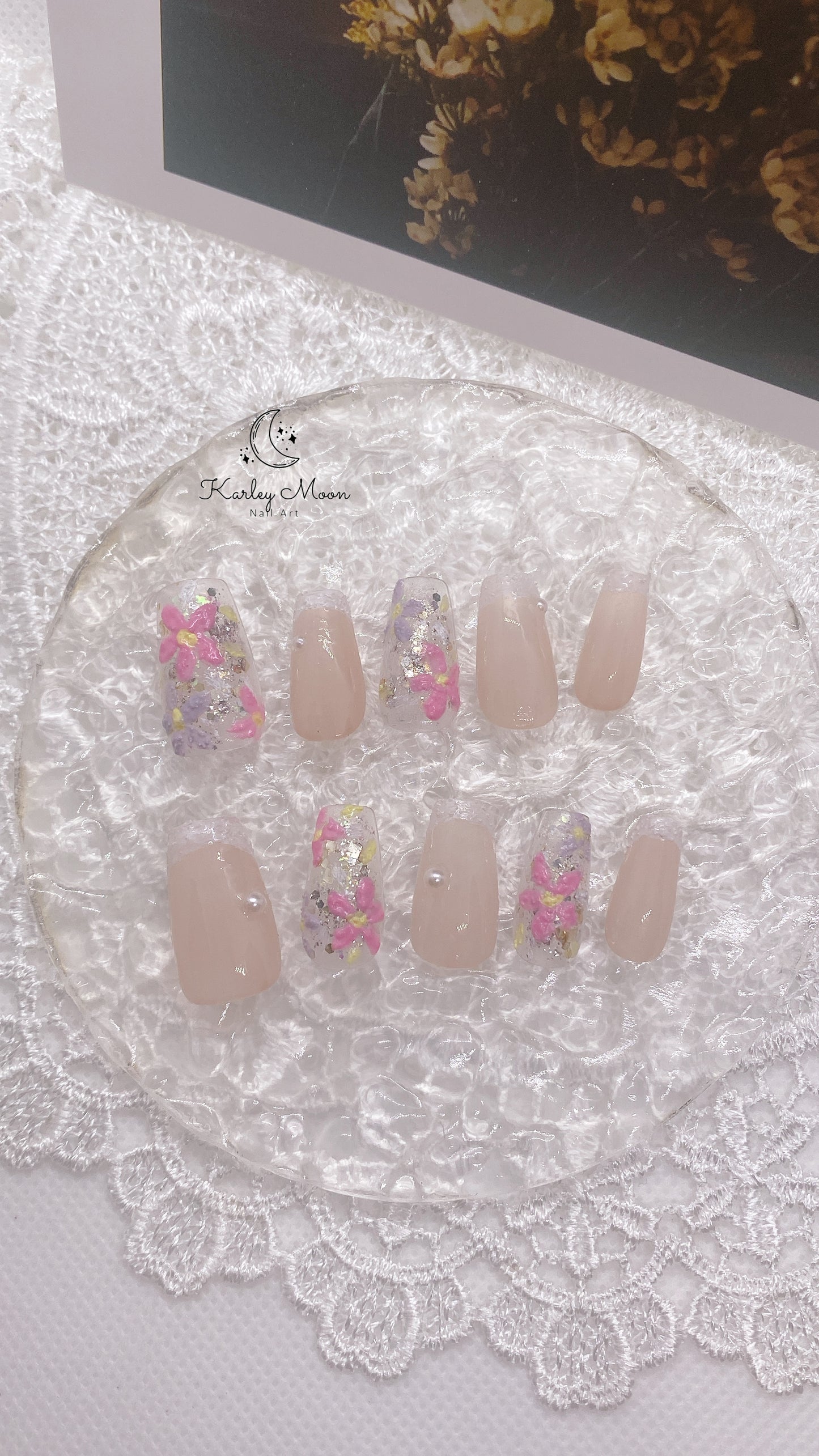 Spring Colorful 3D Flower Nude Press On Nails - KarleyMoonNail