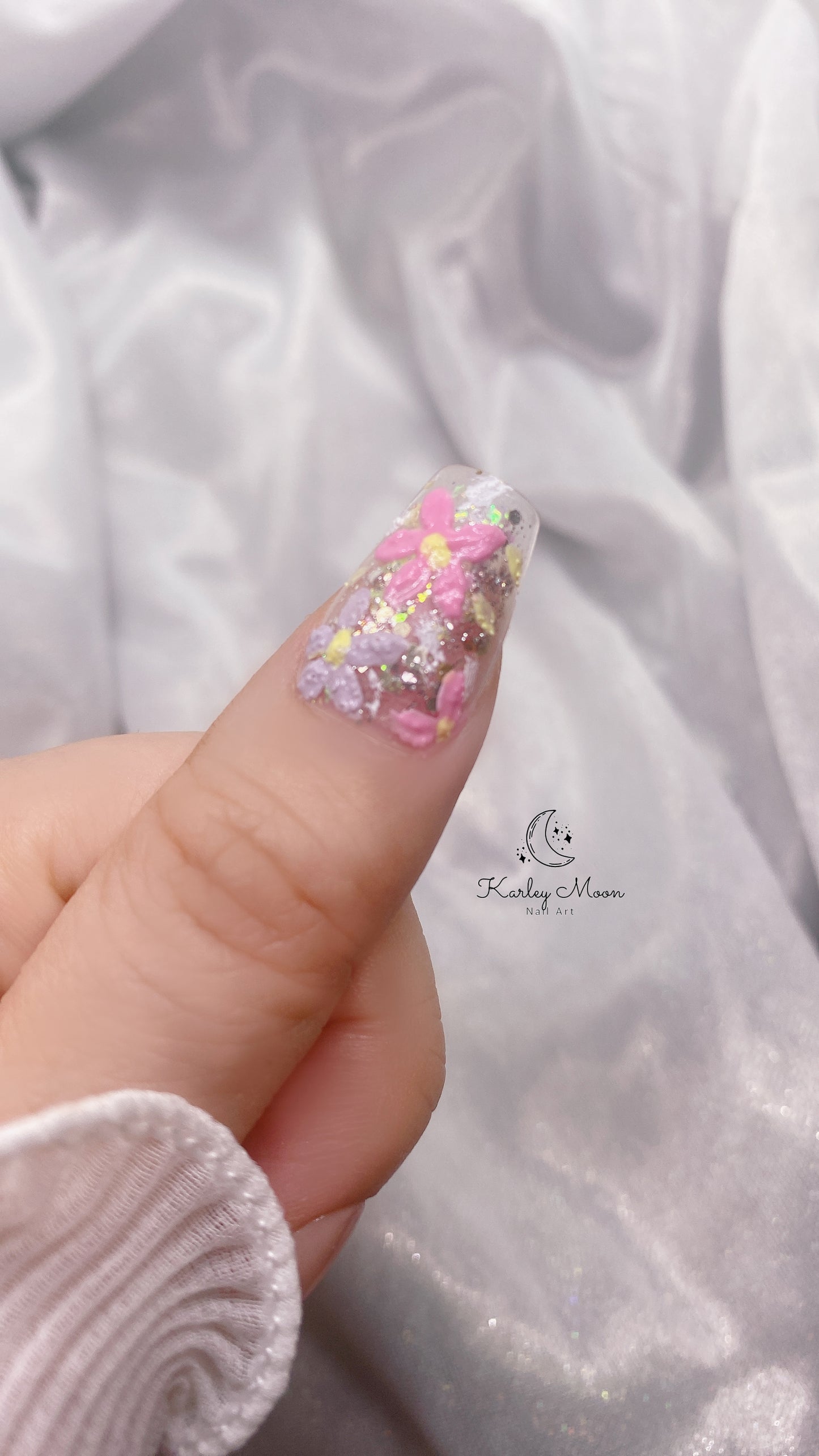 Spring Colorful 3D Flower Nude Press On Nails - KarleyMoonNail