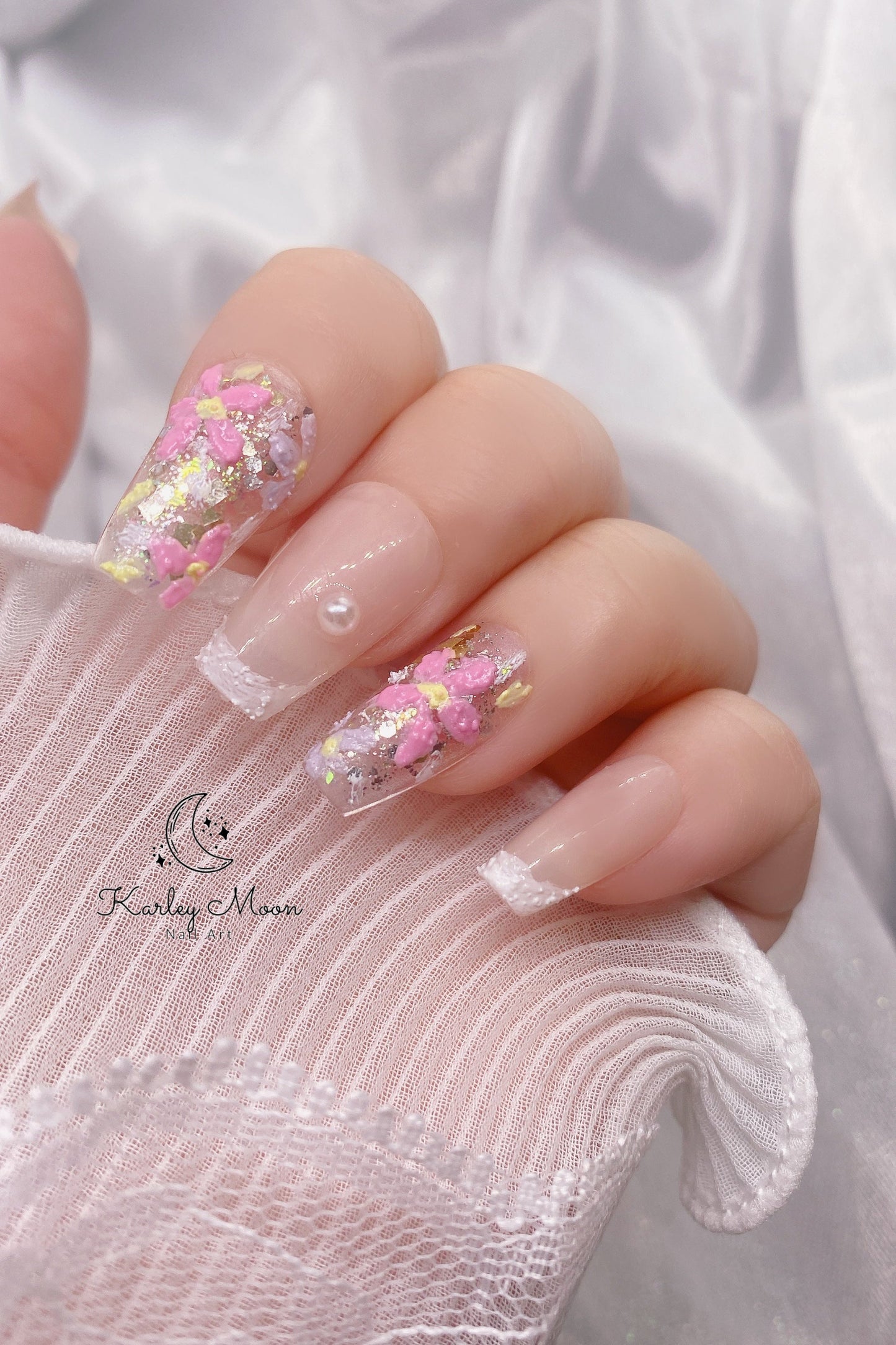 Spring Colorful 3D Flower Nude Press On Nails - KarleyMoonNail