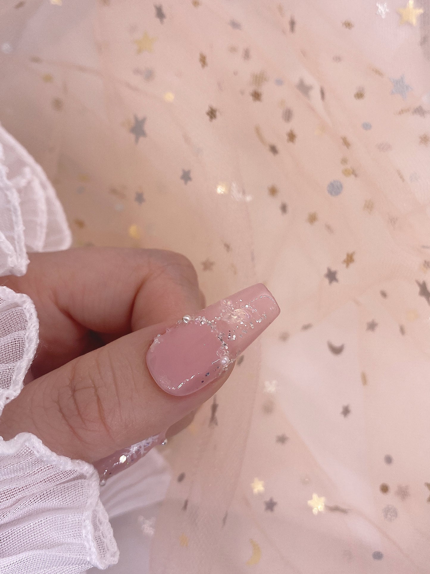 Elegant Cute Nude Pink SnowFlake Press On Nails - KarleyMoonNail