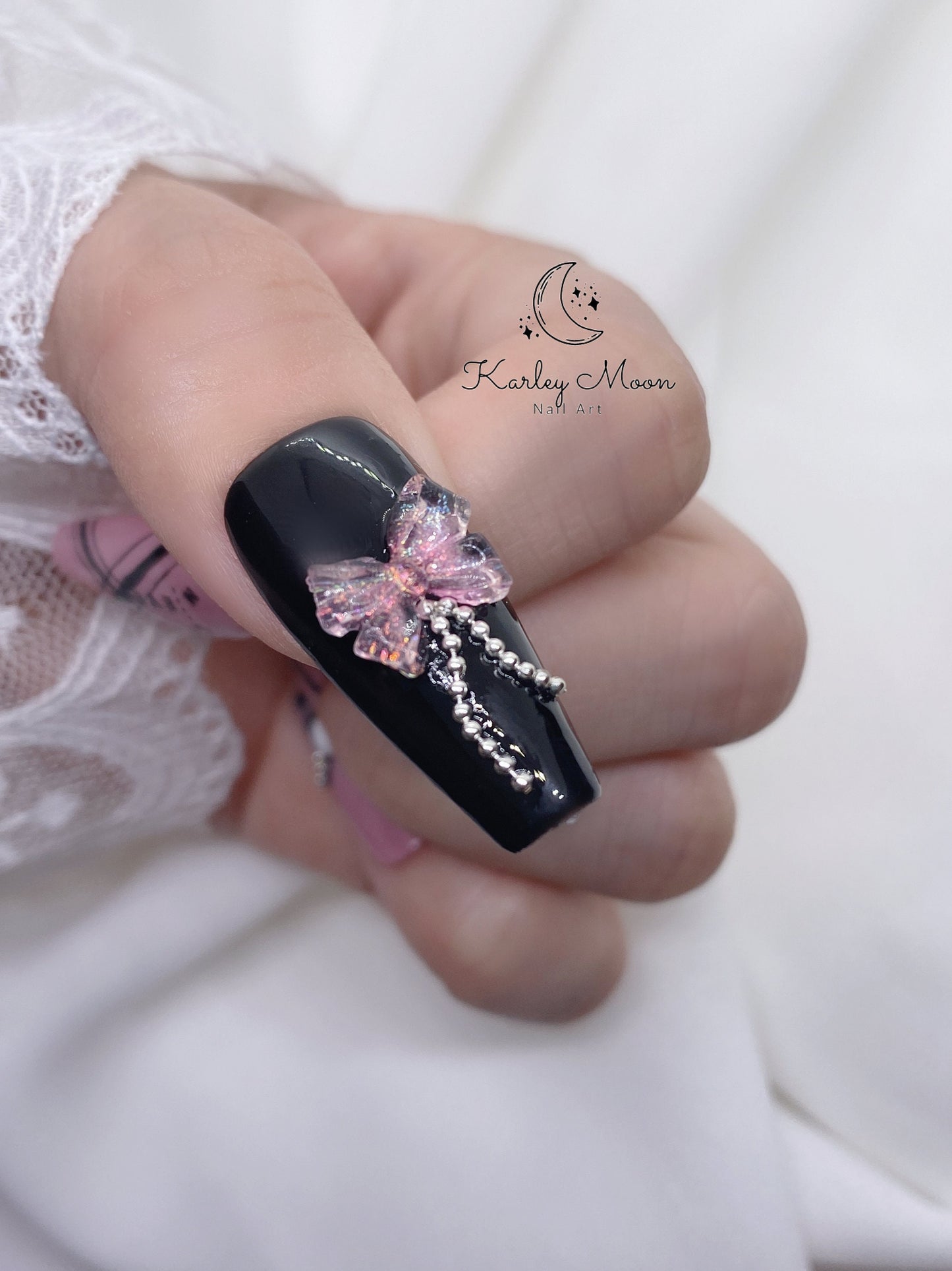 Gothic Black Barbie Pink Heart Cool Girl Press On Nails - KarleyMoonNail