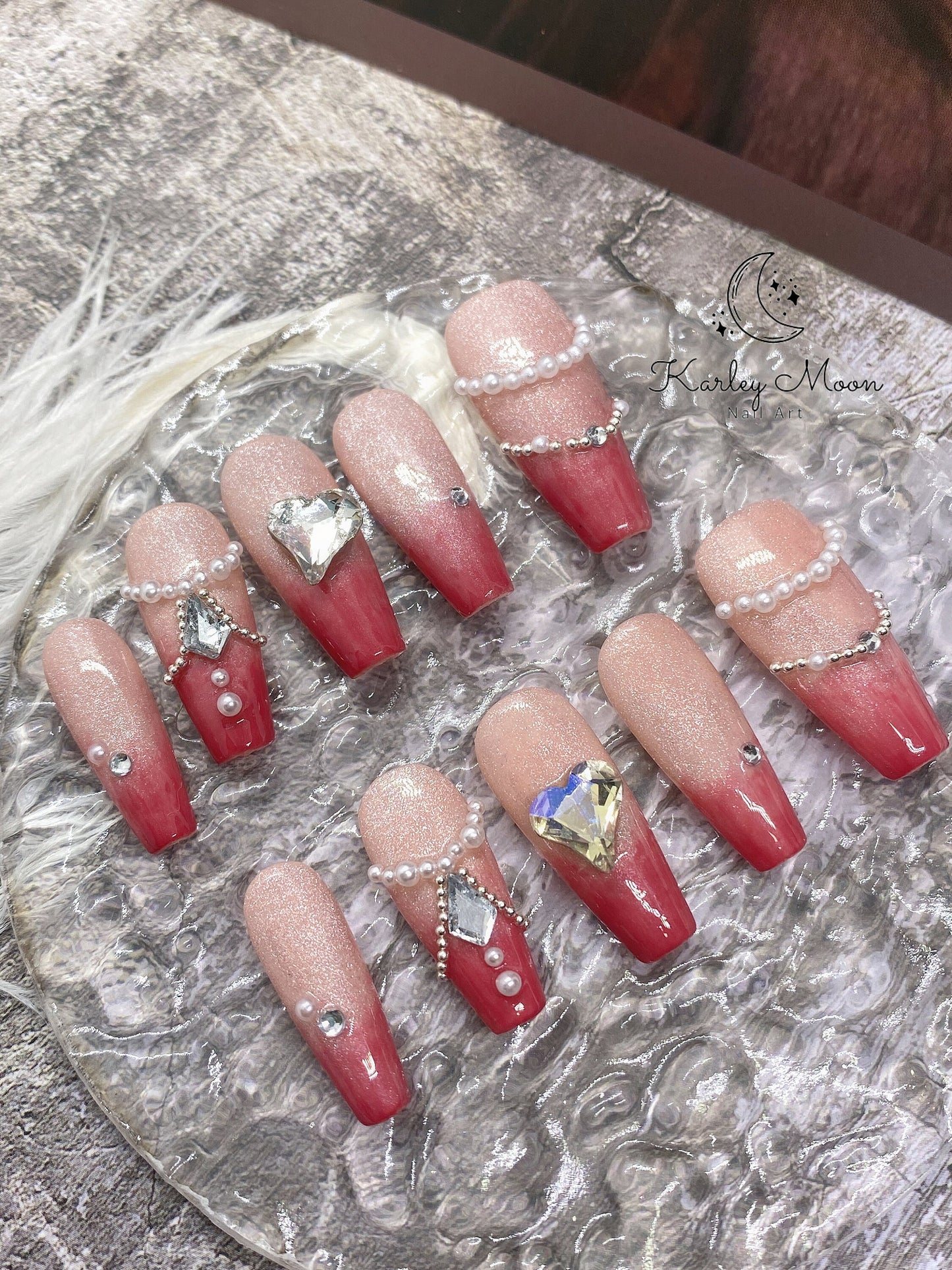 Fancy Glitter Cat Eye Pink Shiny Luxury Press On Nails - KarleyMoonNail