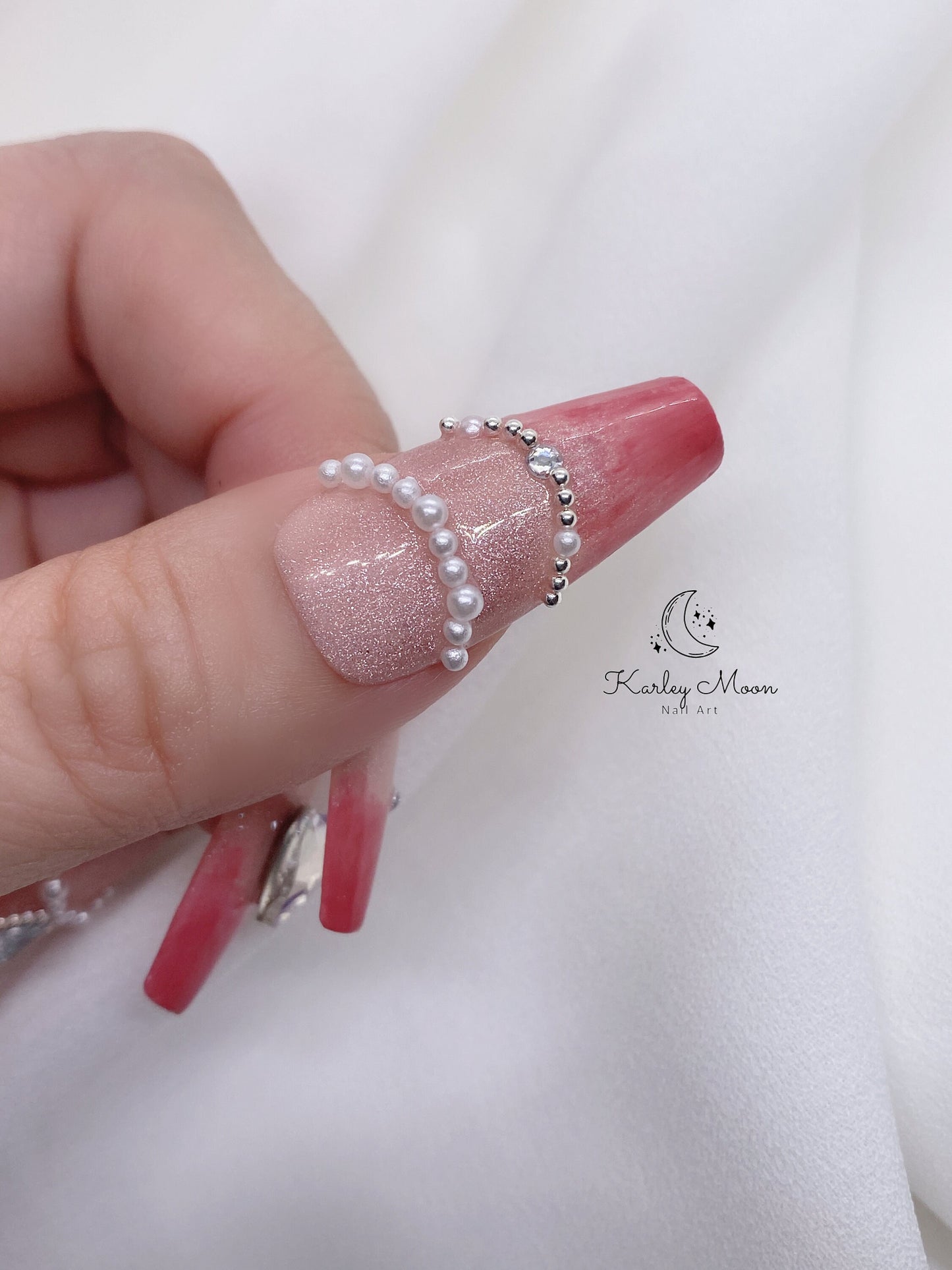 Fancy Glitter Cat Eye Pink Shiny Luxury Press On Nails - KarleyMoonNail