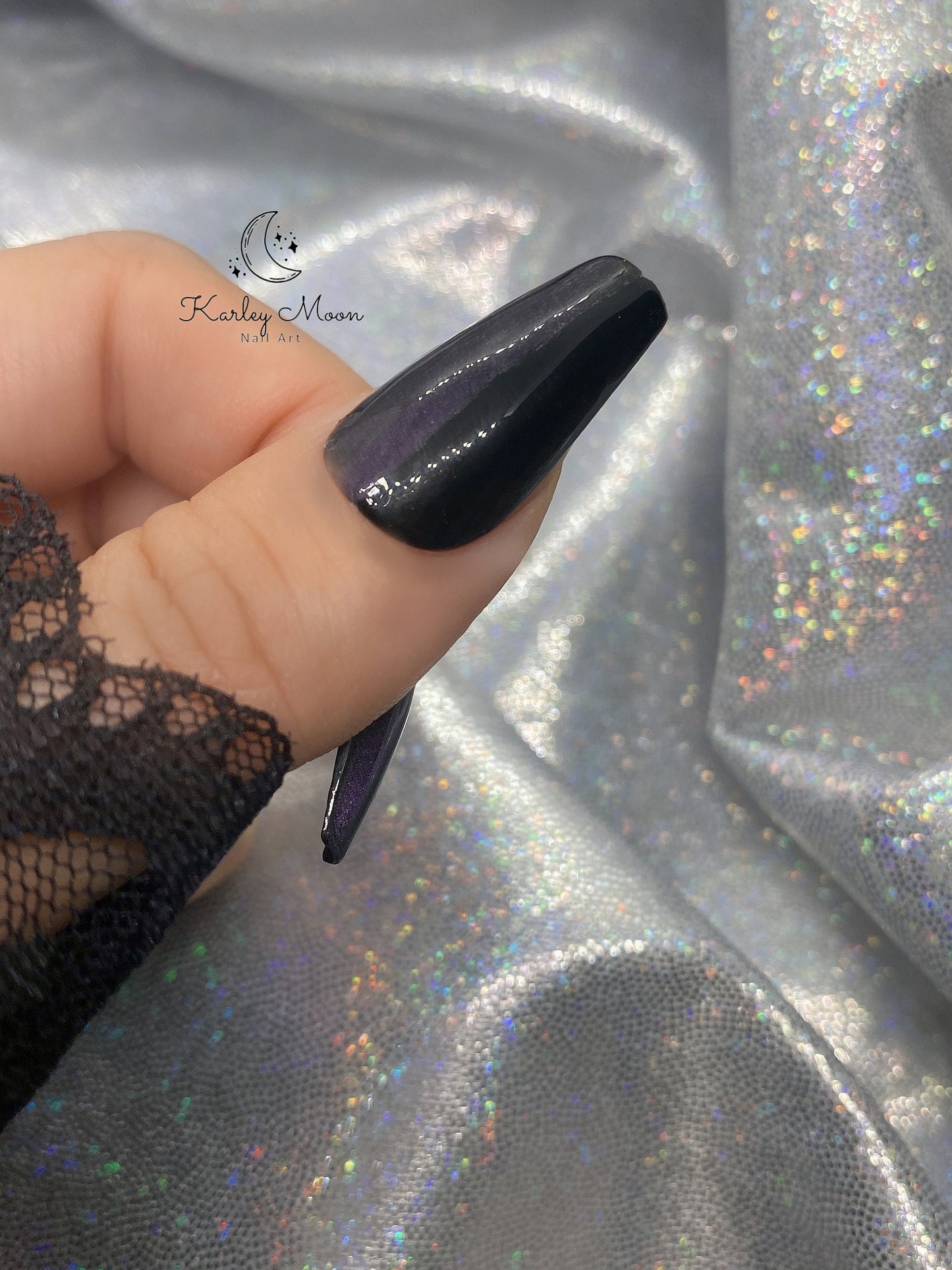Gothic Black and Purple Galaxy Glitter Press On Nails - KarleyMoonNail