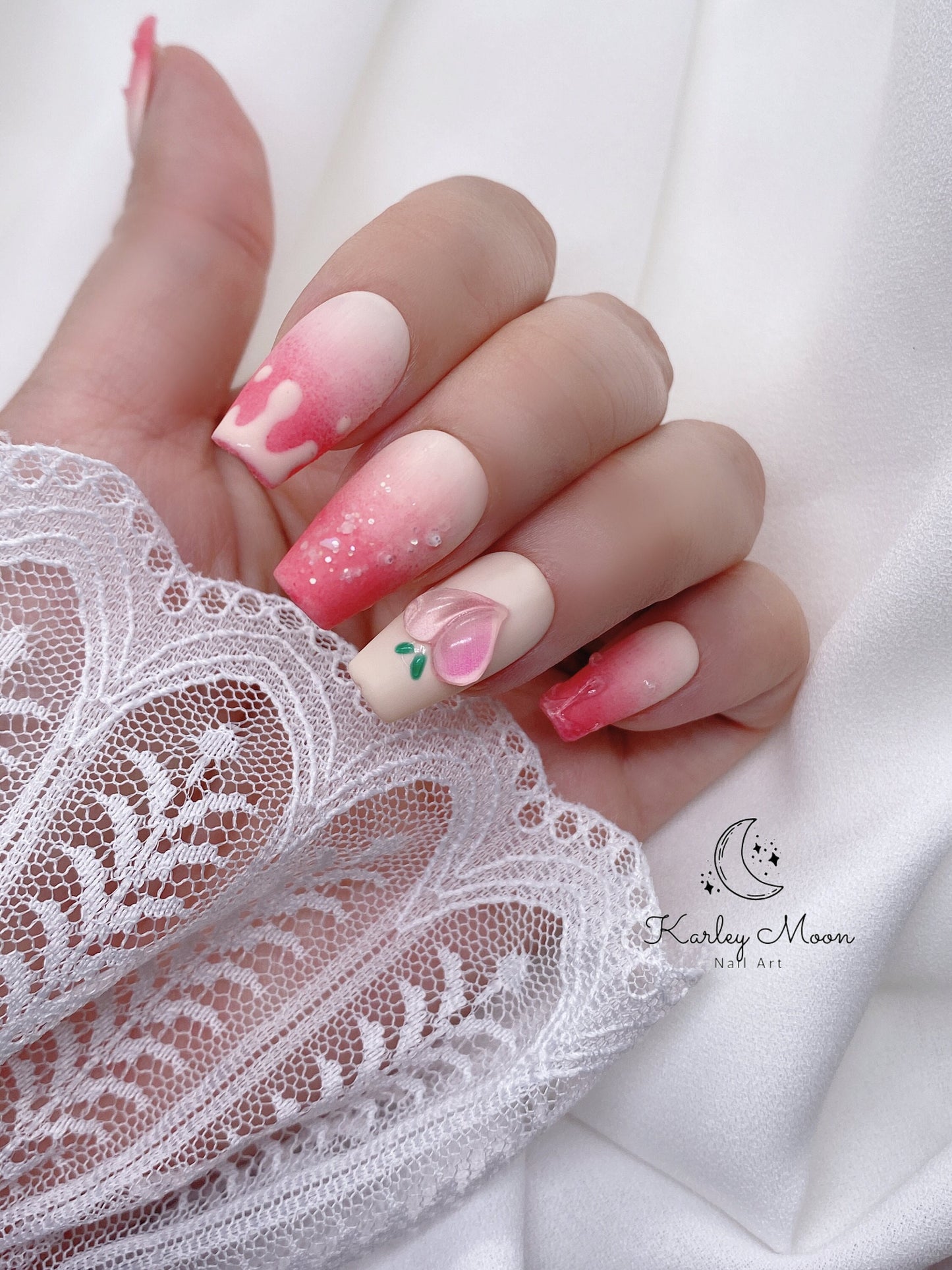 Kawaii Juicy Pink 3D Peach Summer Press On Nails - KarleyMoonNail