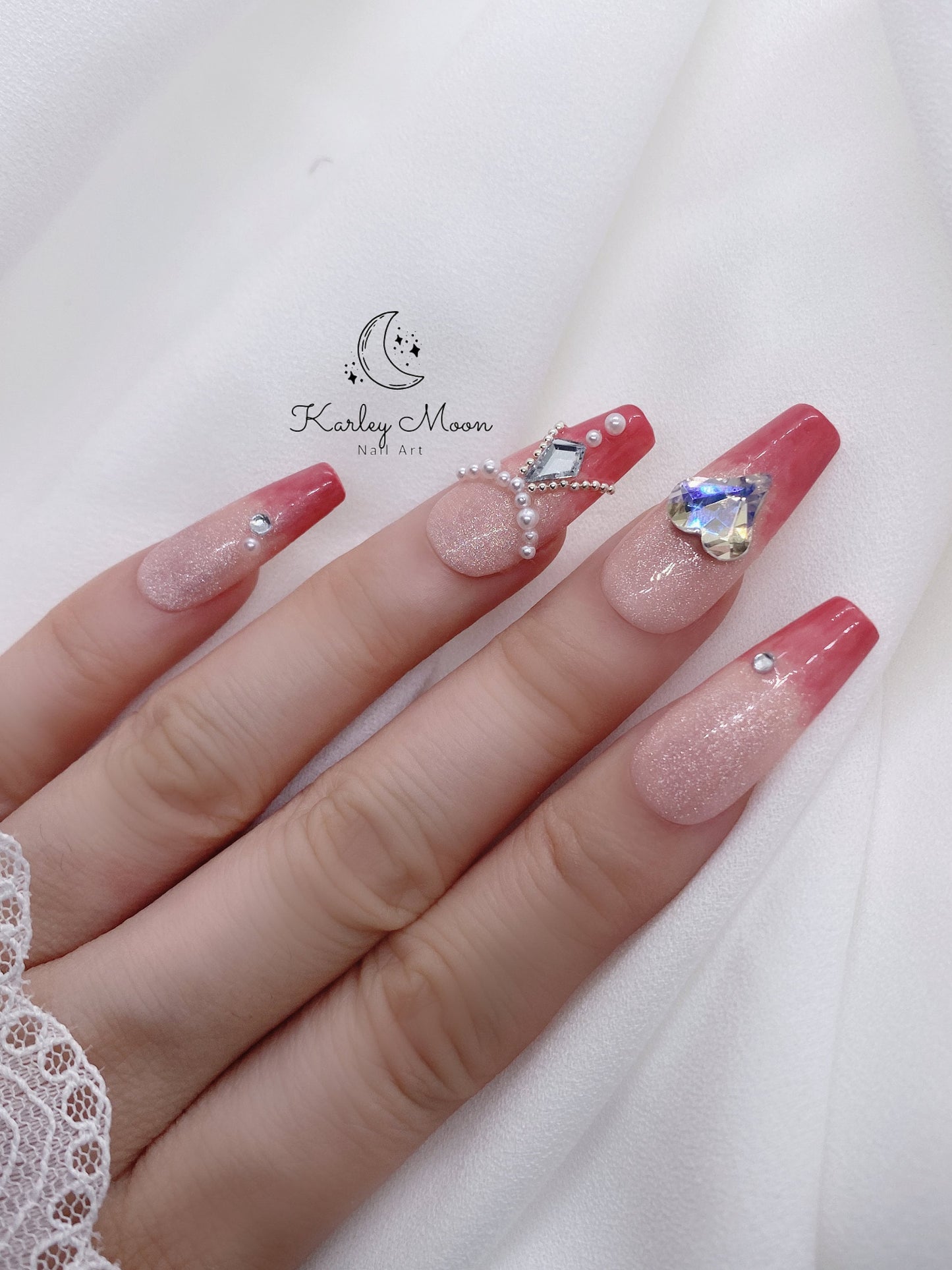 Fancy Glitter Cat Eye Pink Shiny Luxury Press On Nails - KarleyMoonNail