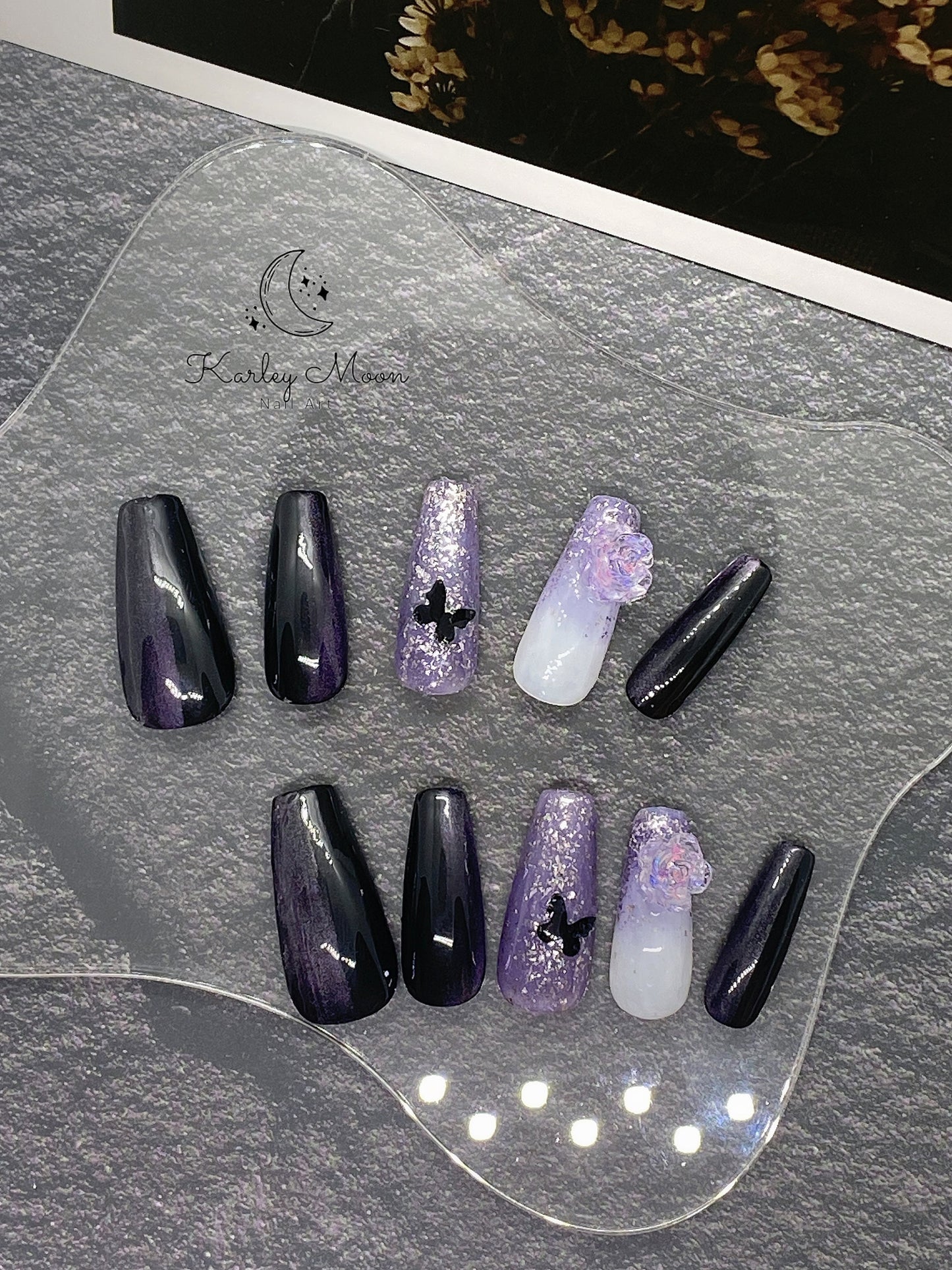 Gothic Black and Purple Galaxy Glitter Press On Nails - KarleyMoonNail