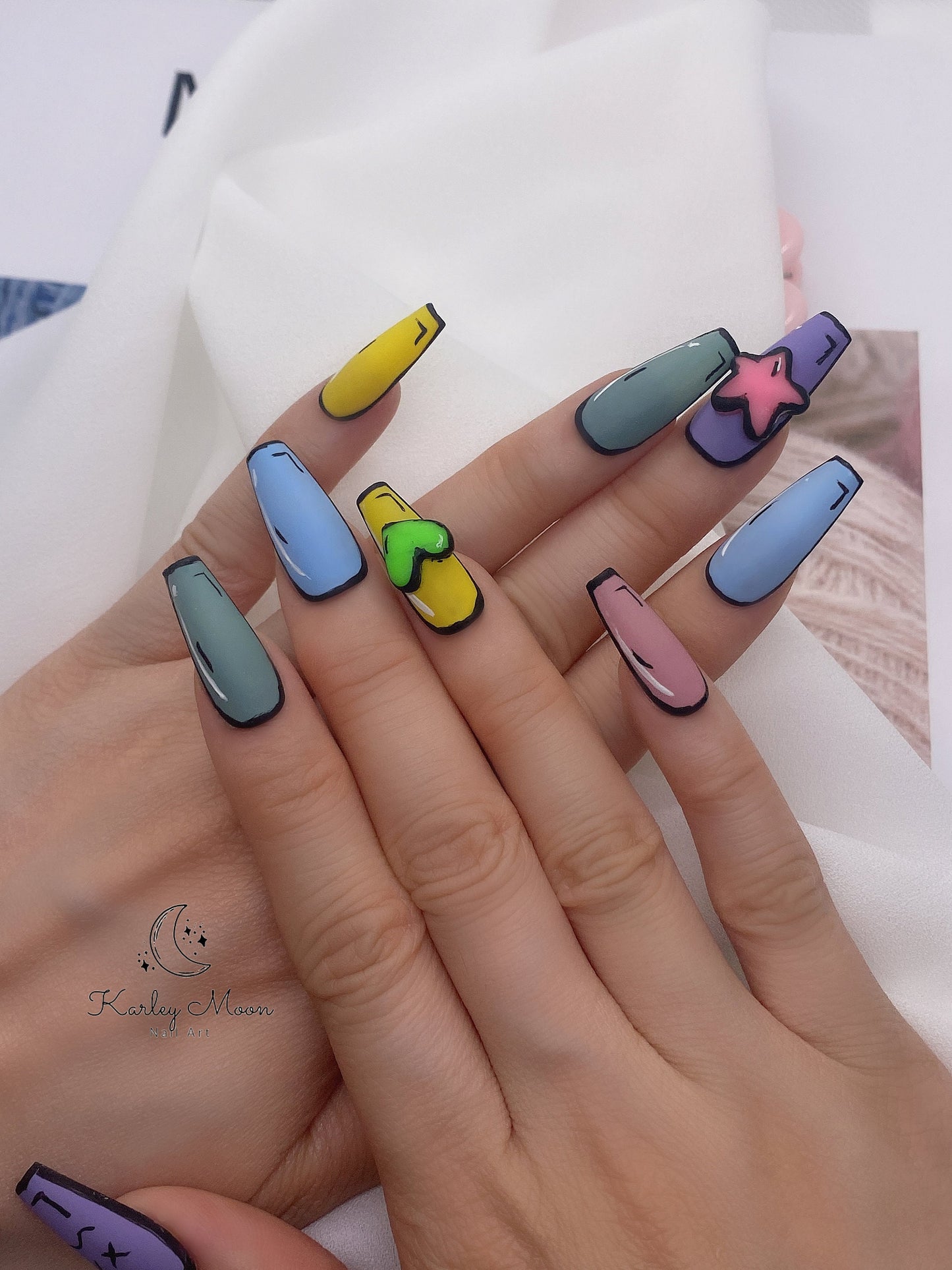 Summer Rainbow Kawaii 3D Hand Painted Comics Style Press On Nails - KarleyMoonNail