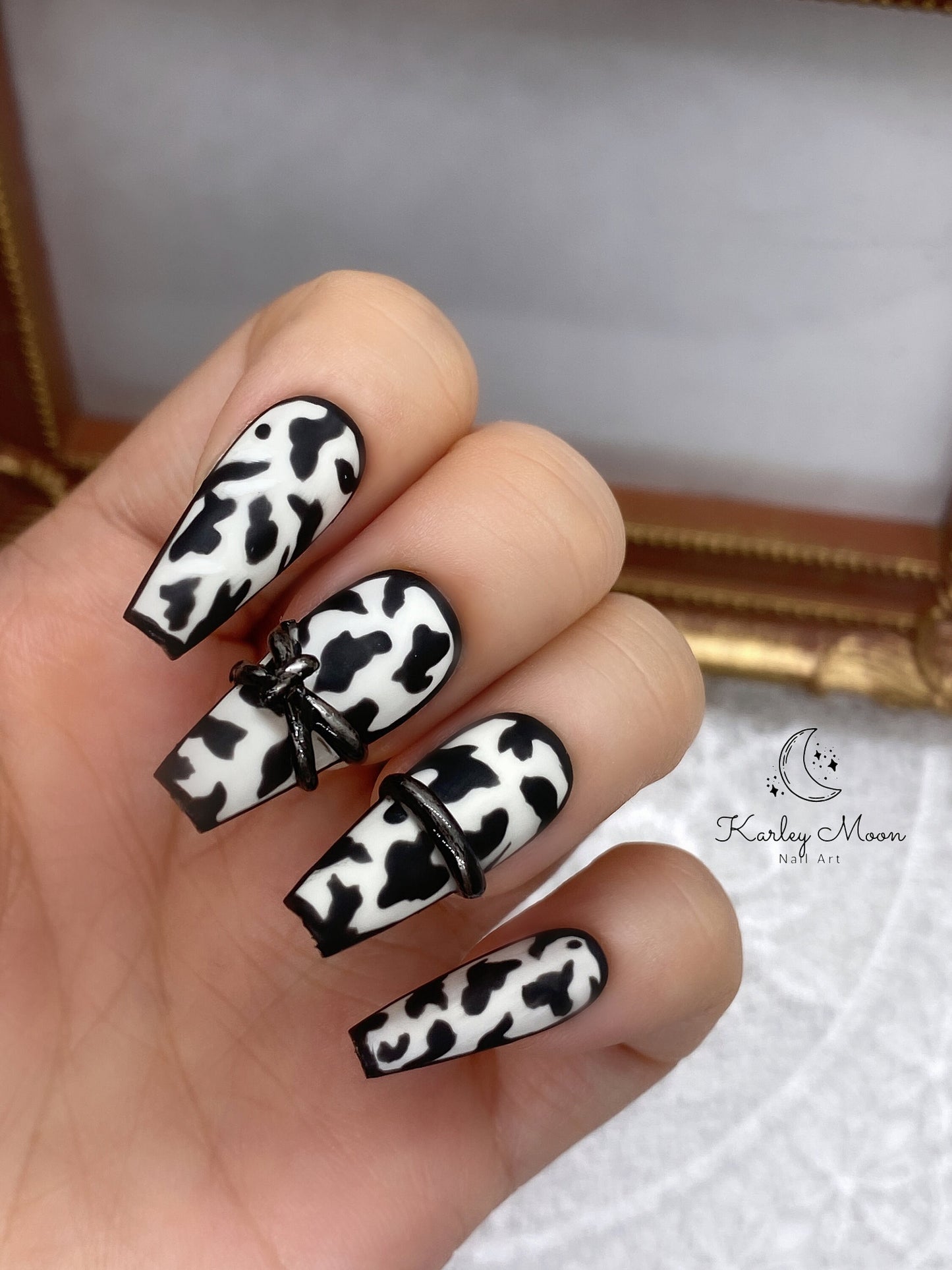 Matte Cow Hand Painted Press On Nails - KarleyMoonNail