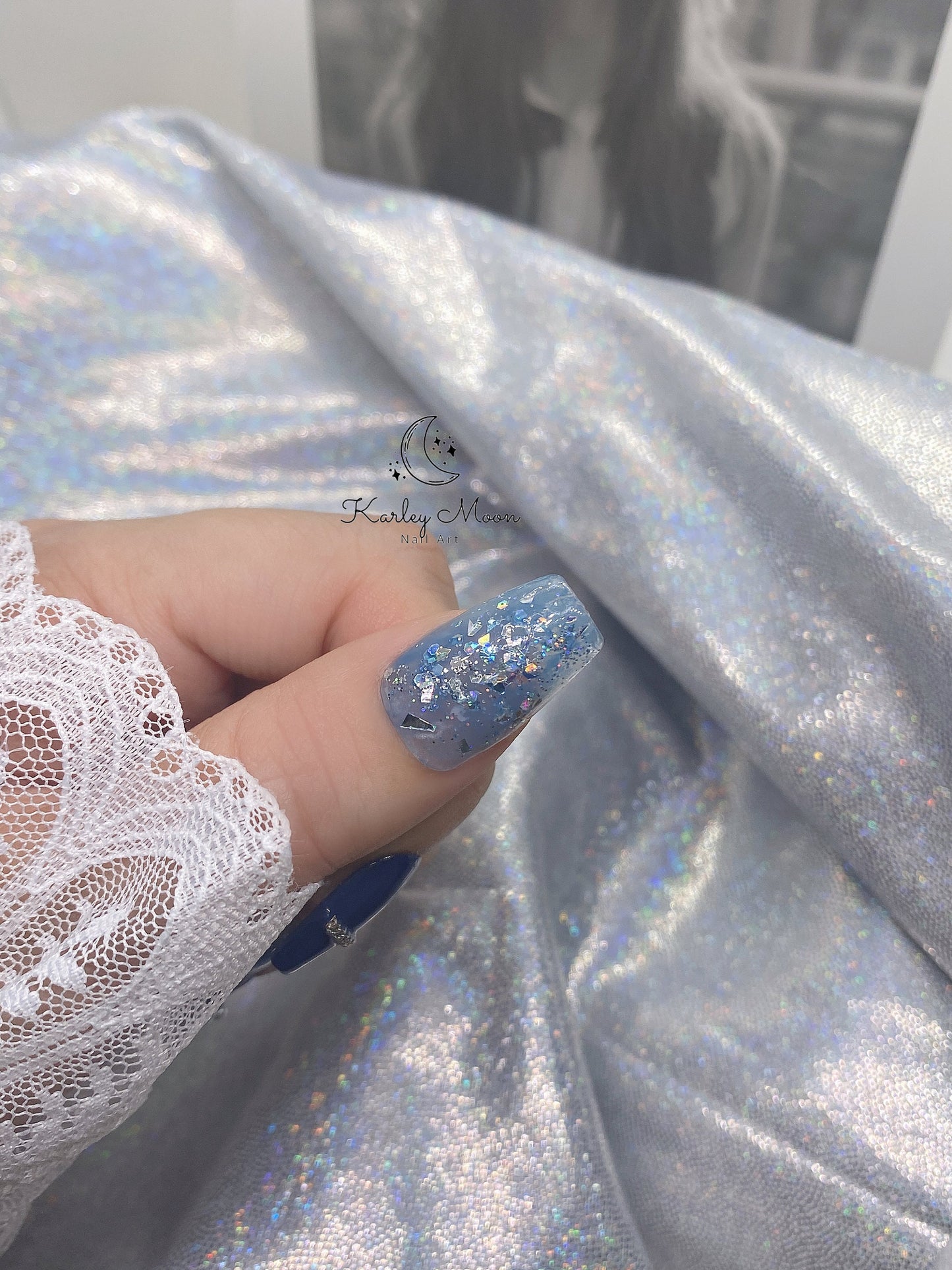 Dark Blue Star Glitter Winter Press On Nails - KarleyMoonNail