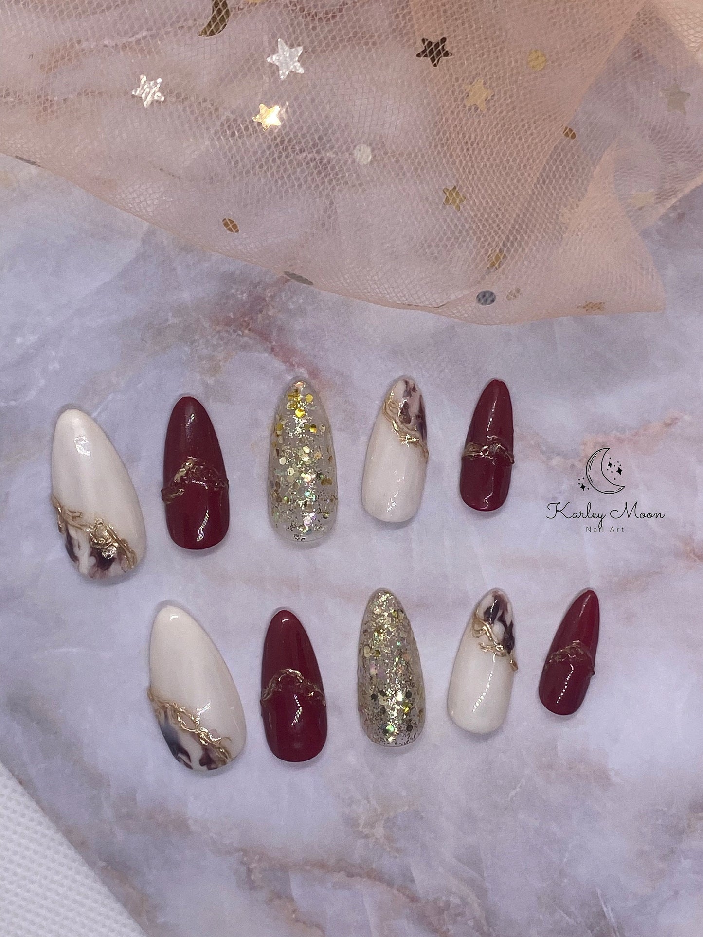 Elegant Red Golden Leopard Glitter Press On Nails - KarleyMoonNail