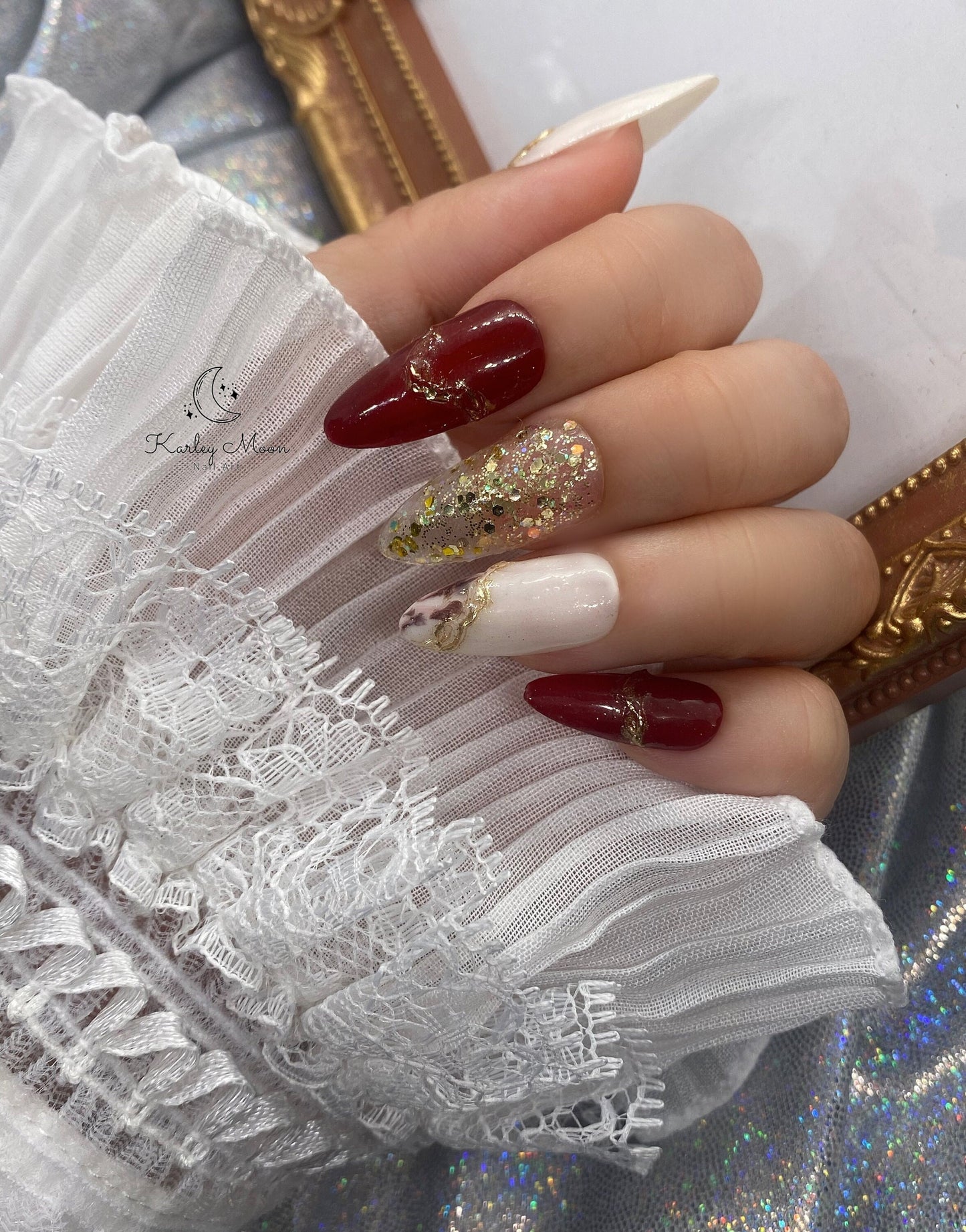 Elegant Red Golden Leopard Glitter Press On Nails - KarleyMoonNail