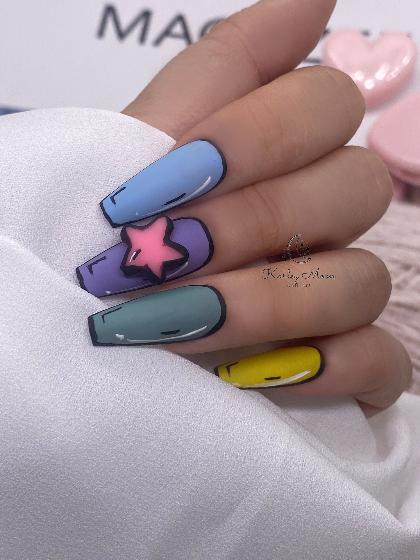 Summer Rainbow Kawaii 3D Hand Painted Comics Style Press On Nails - KarleyMoonNail