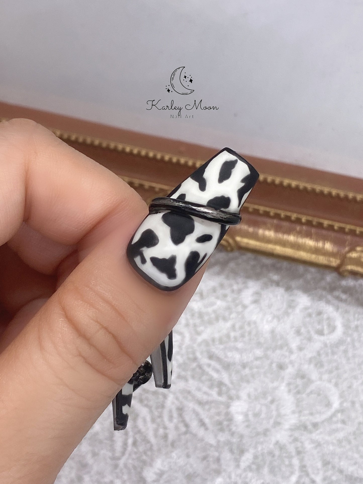 Matte Cow Hand Painted Press On Nails - KarleyMoonNail