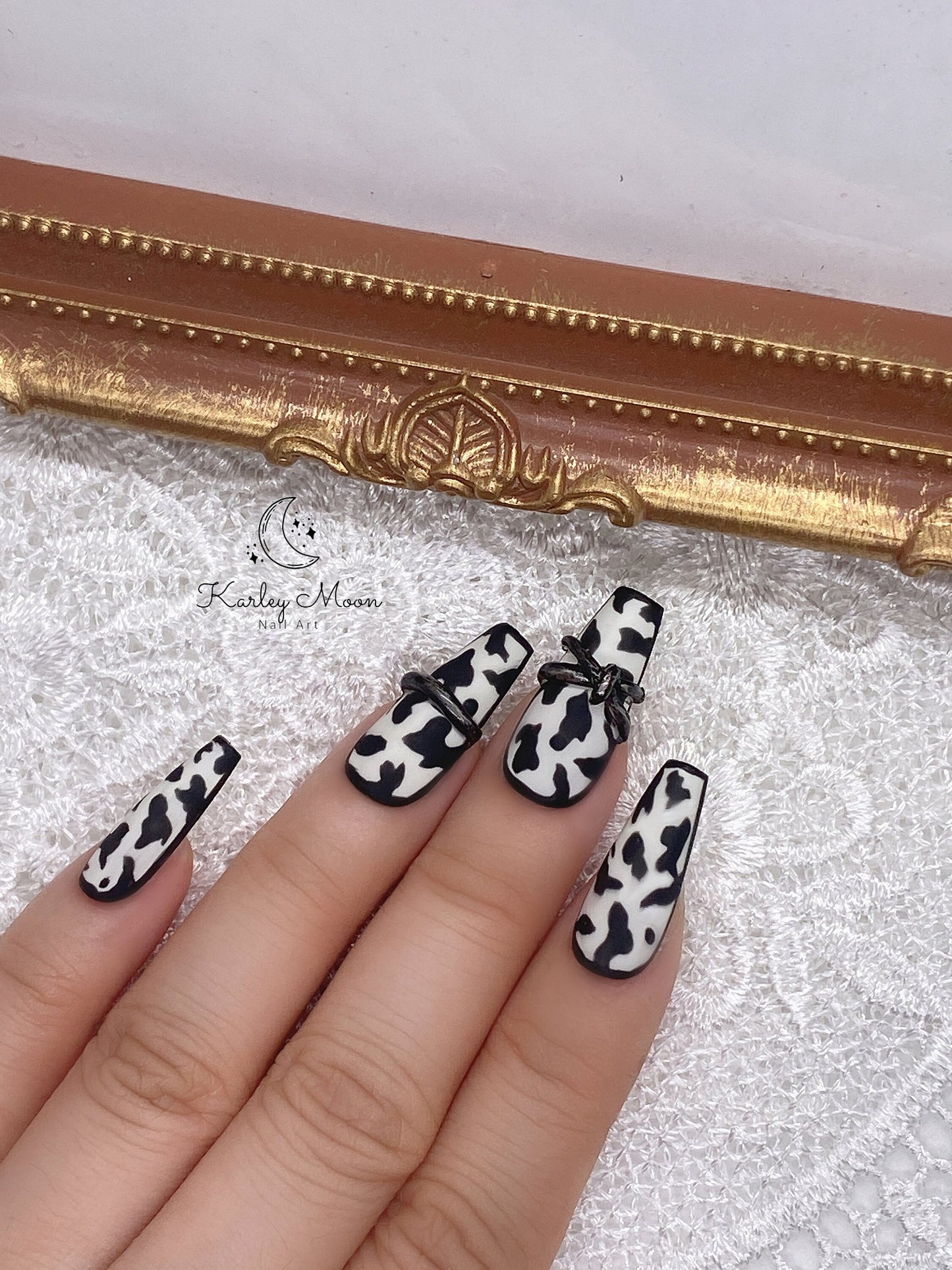 Matte Cow Hand Painted Press On Nails - KarleyMoonNail