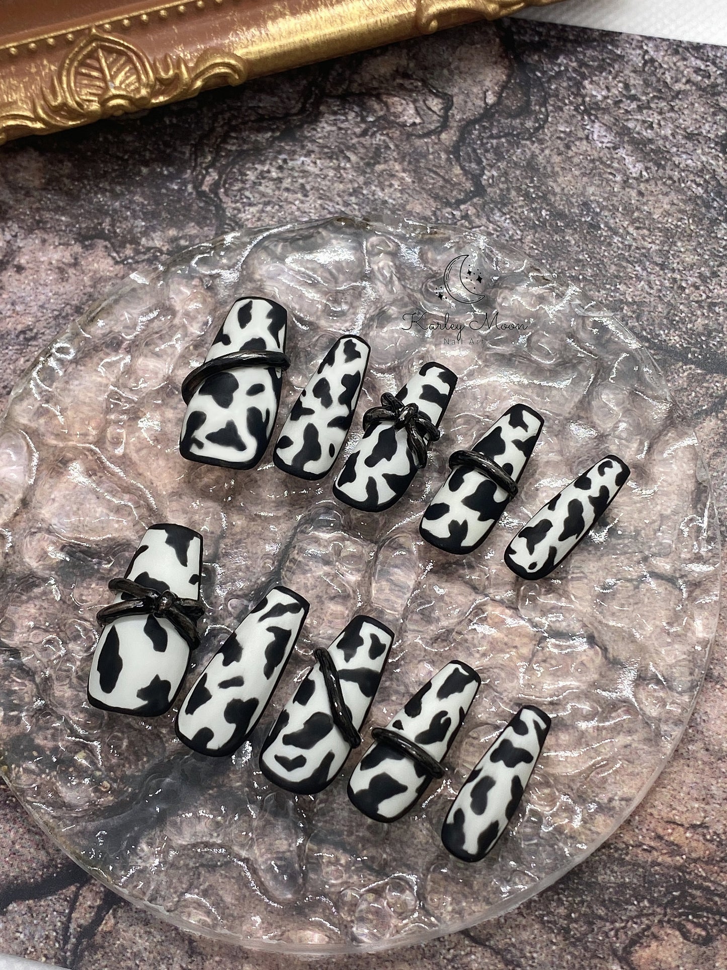 Matte Cow Hand Painted Press On Nails - KarleyMoonNail